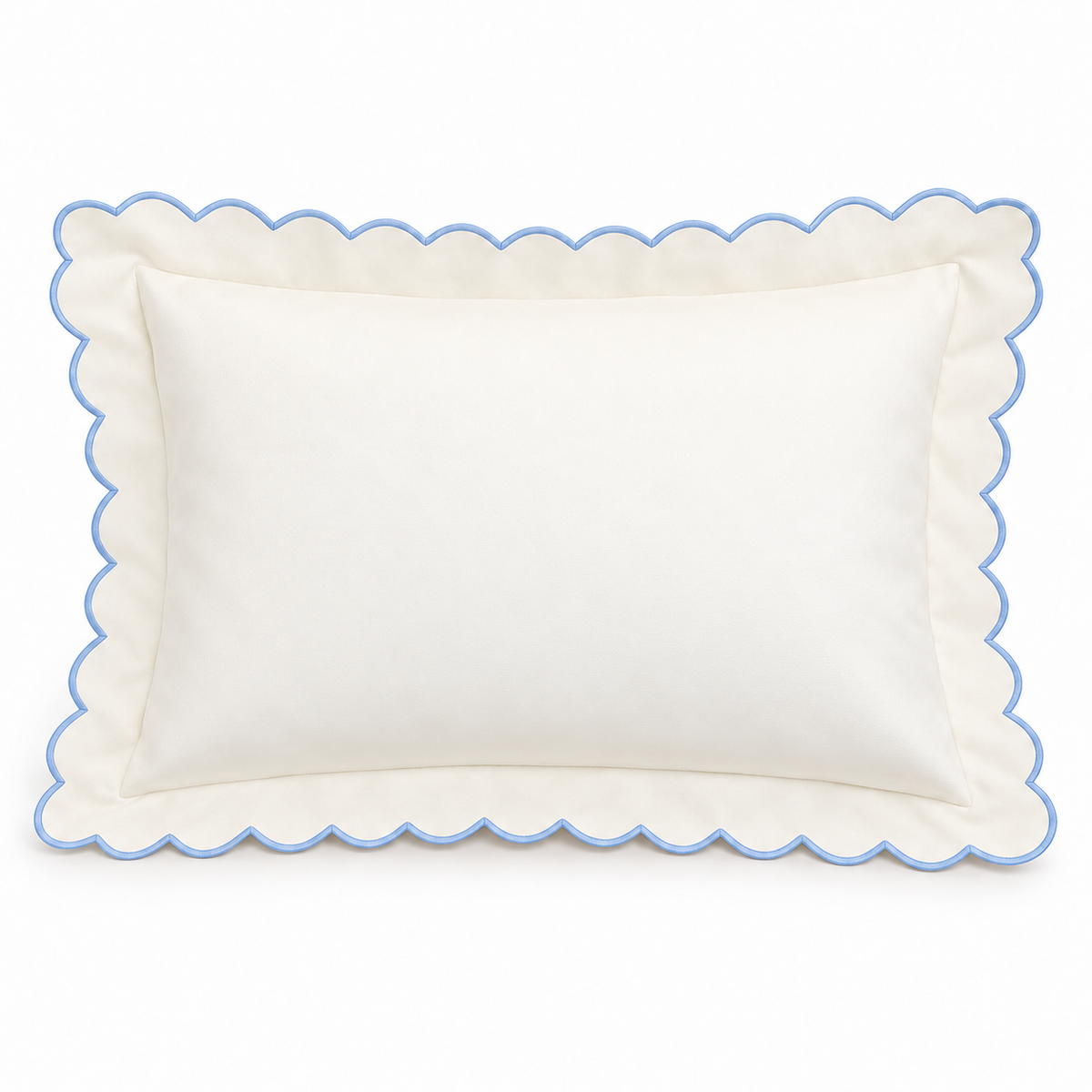 Embroidered Scallop Pillowcase - Light Blue