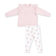 Veiled Pink Bows - V-ruffle Sweatshirt And Legging