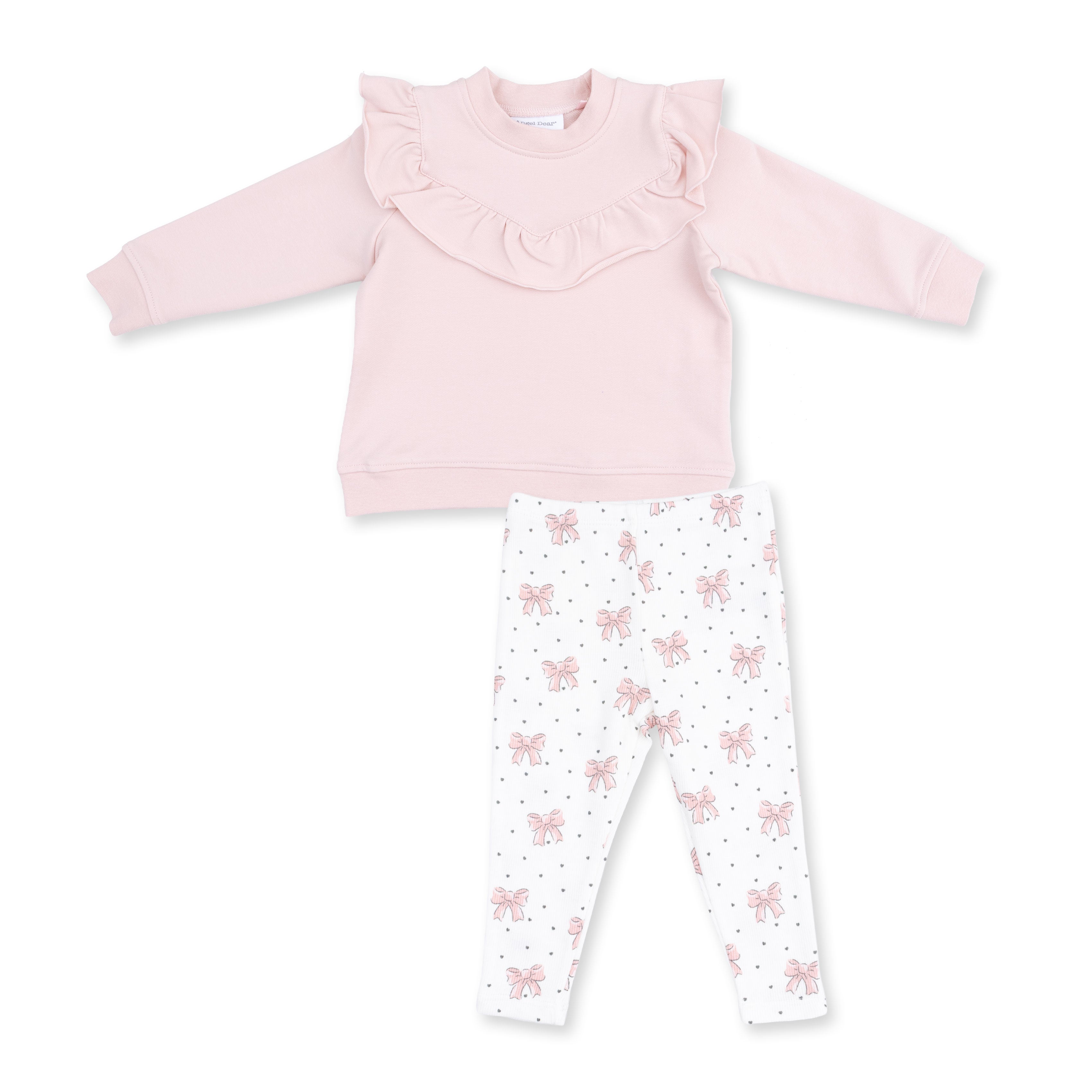 Veiled Pink Bows - V-ruffle Sweatshirt And Legging