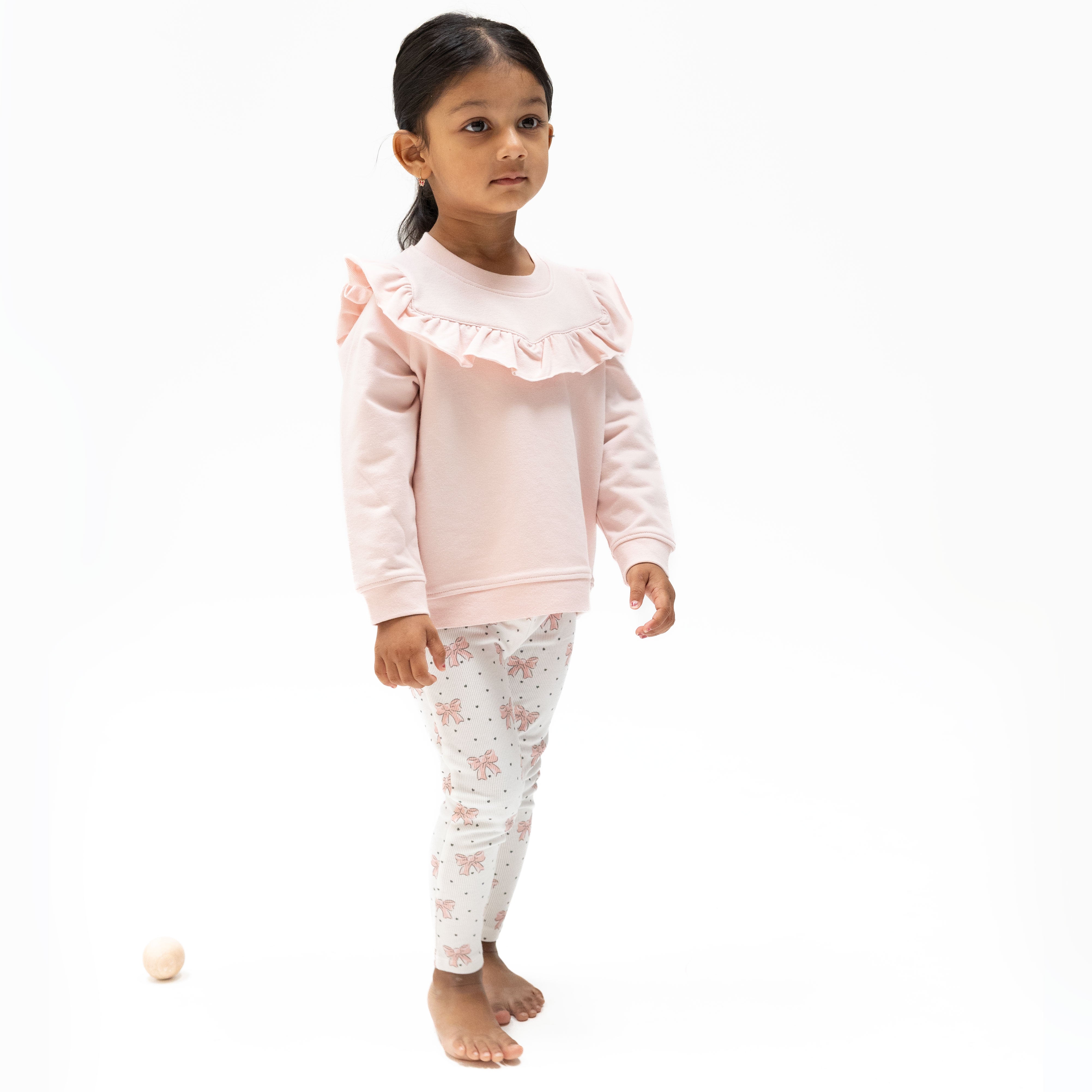 Veiled Pink Bows - V-ruffle Sweatshirt And Legging
