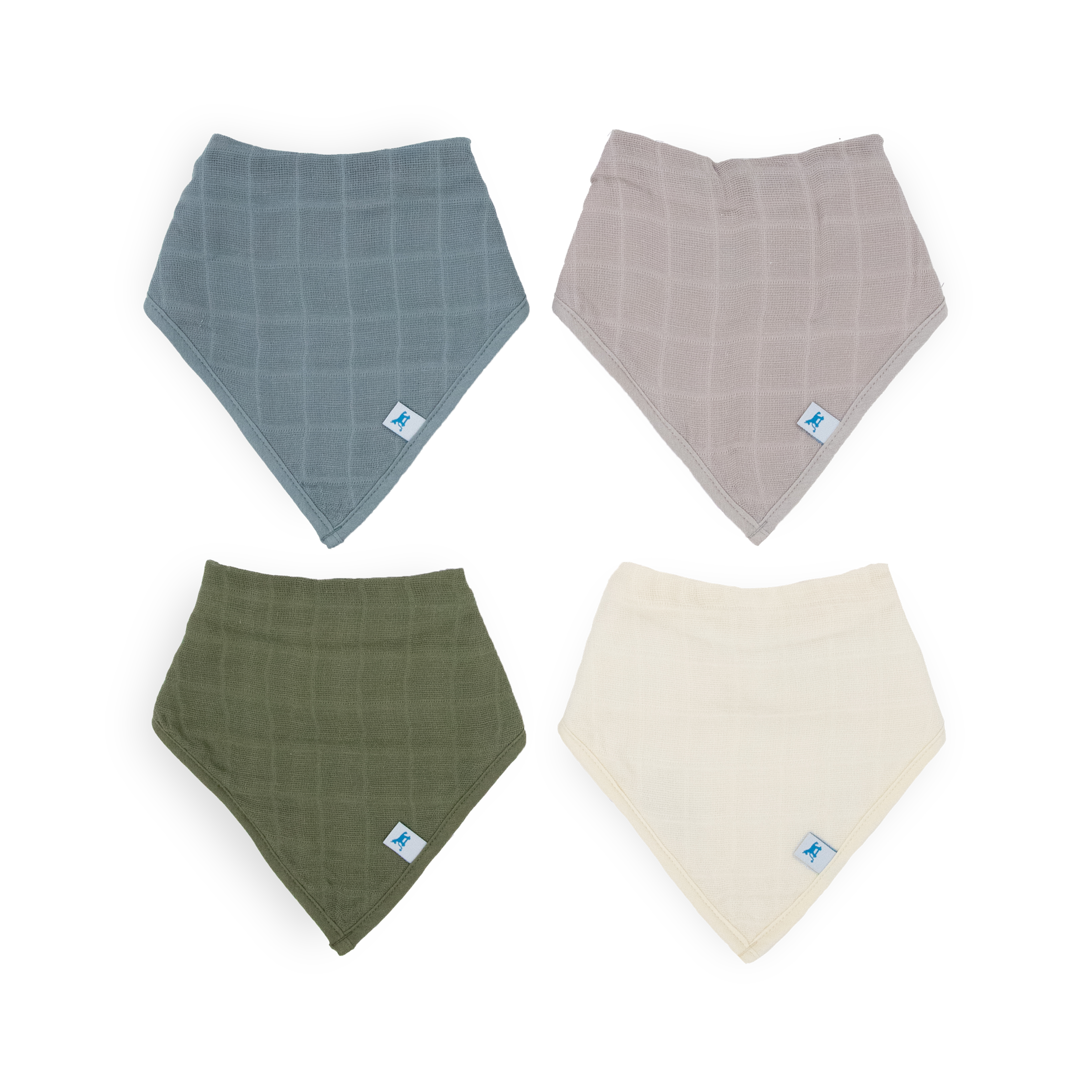 Cotton Muslin + Fleece Bandana Bib 4 Pack - Sea