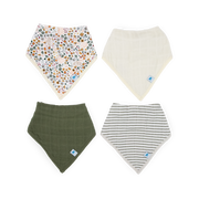 Cotton Muslin + Fleece Bandana Bib 4 Pack - Pressed Petals
