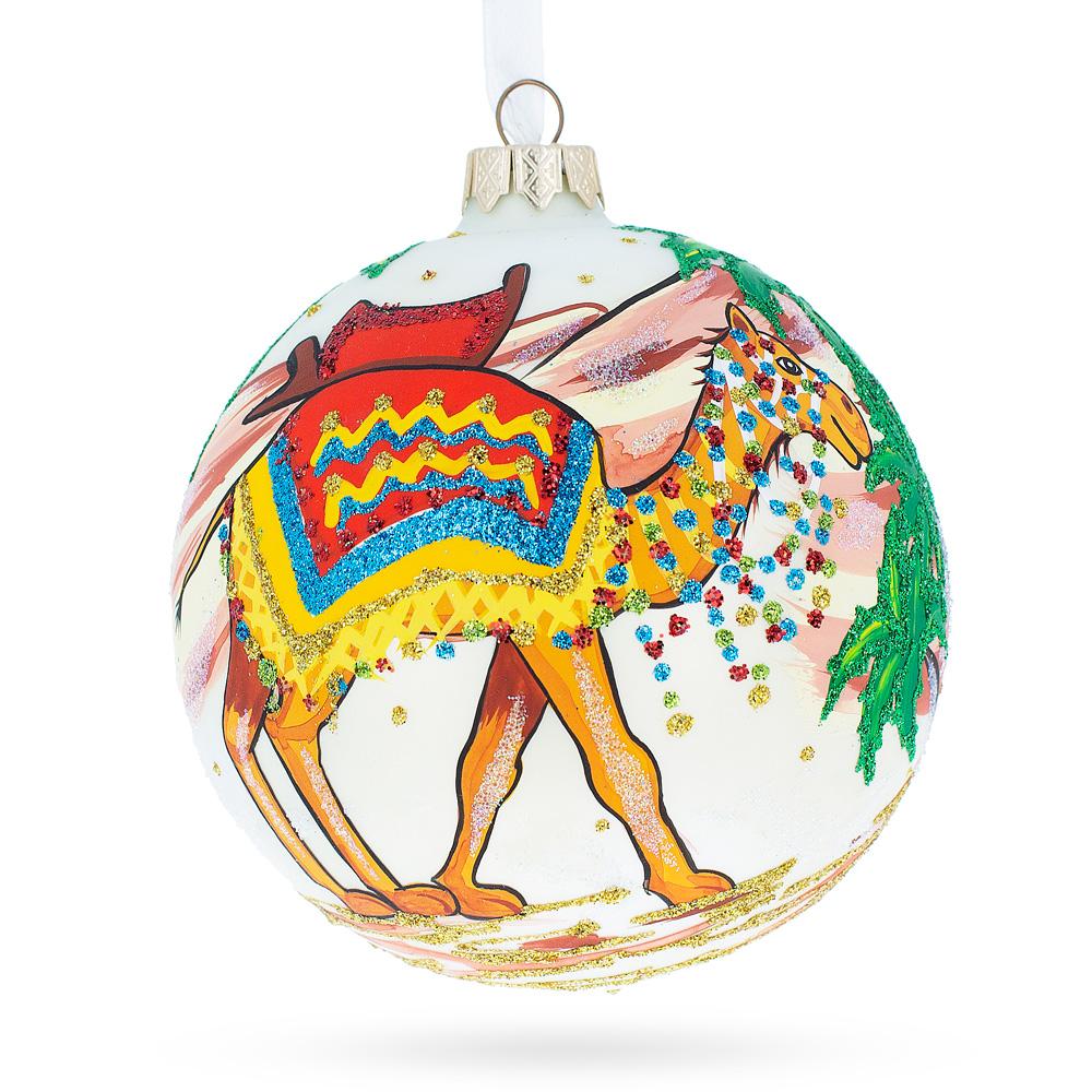 Festive Camel Blown Glass Ball Christmas Ornament 4 Inches