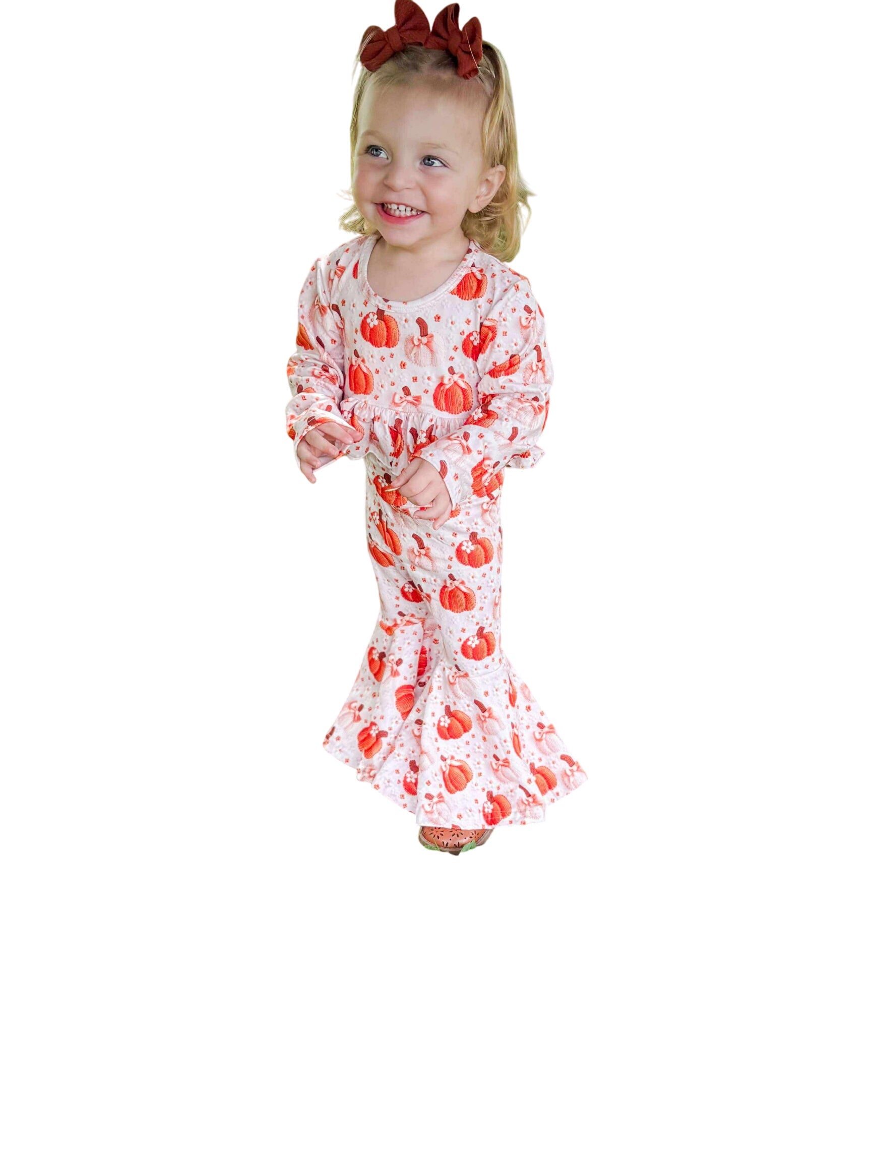 Pumpkin Bow High Waisted Ruffle Bell Set