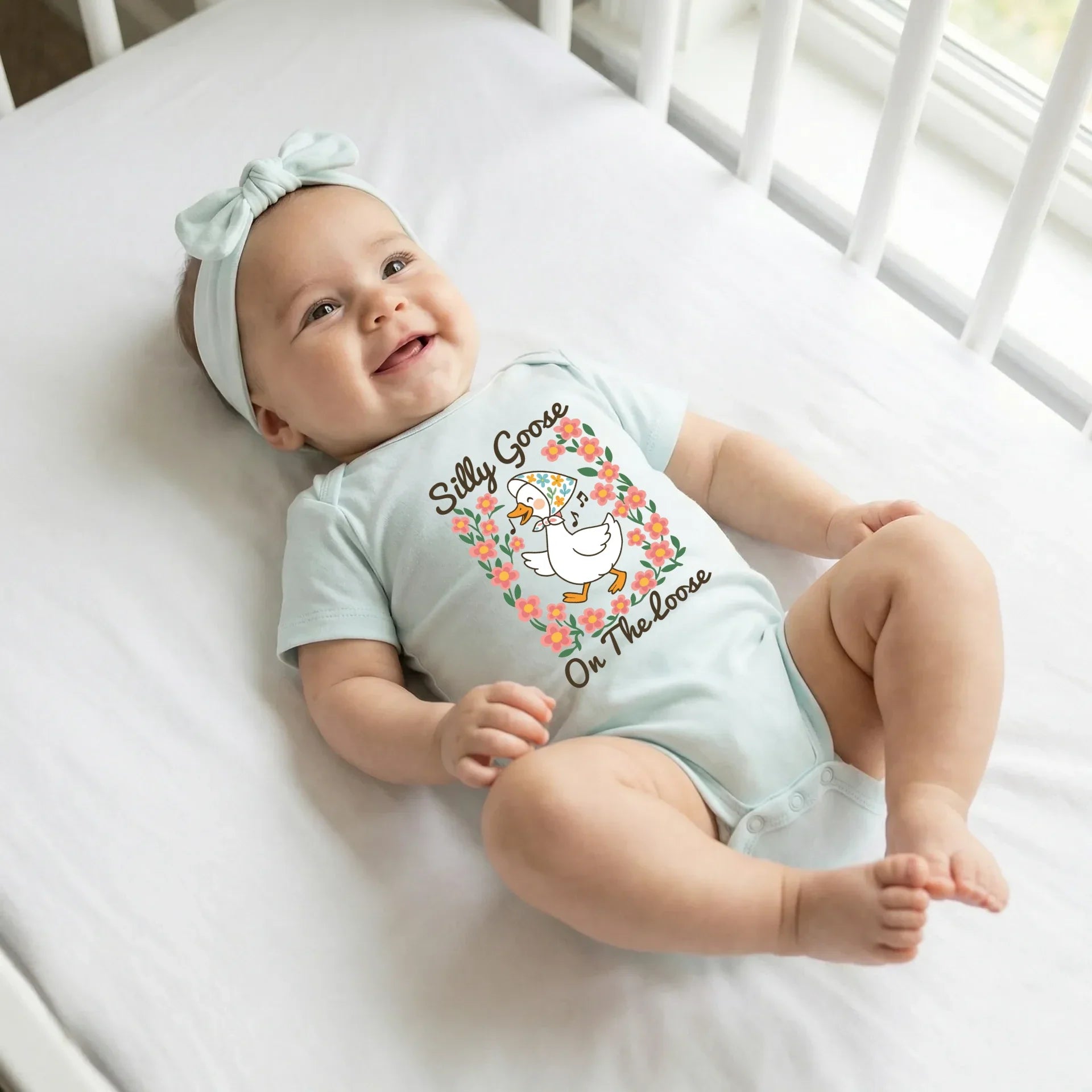 Floral 'silly Goose' Bamboo Bodysuit In Cute & Soft Baby Onesie