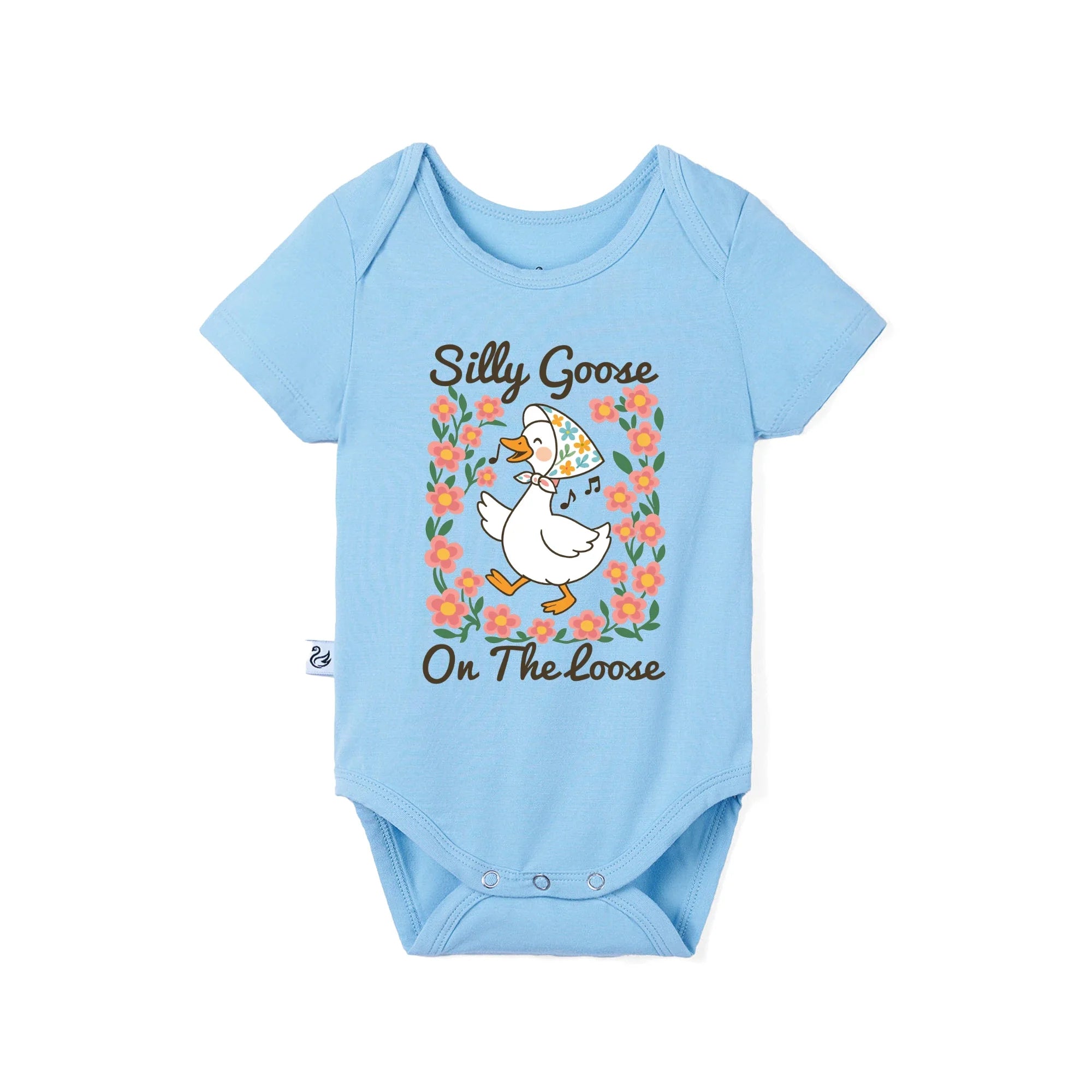 Floral 'silly Goose' Bamboo Bodysuit In Cute & Soft Baby Onesie