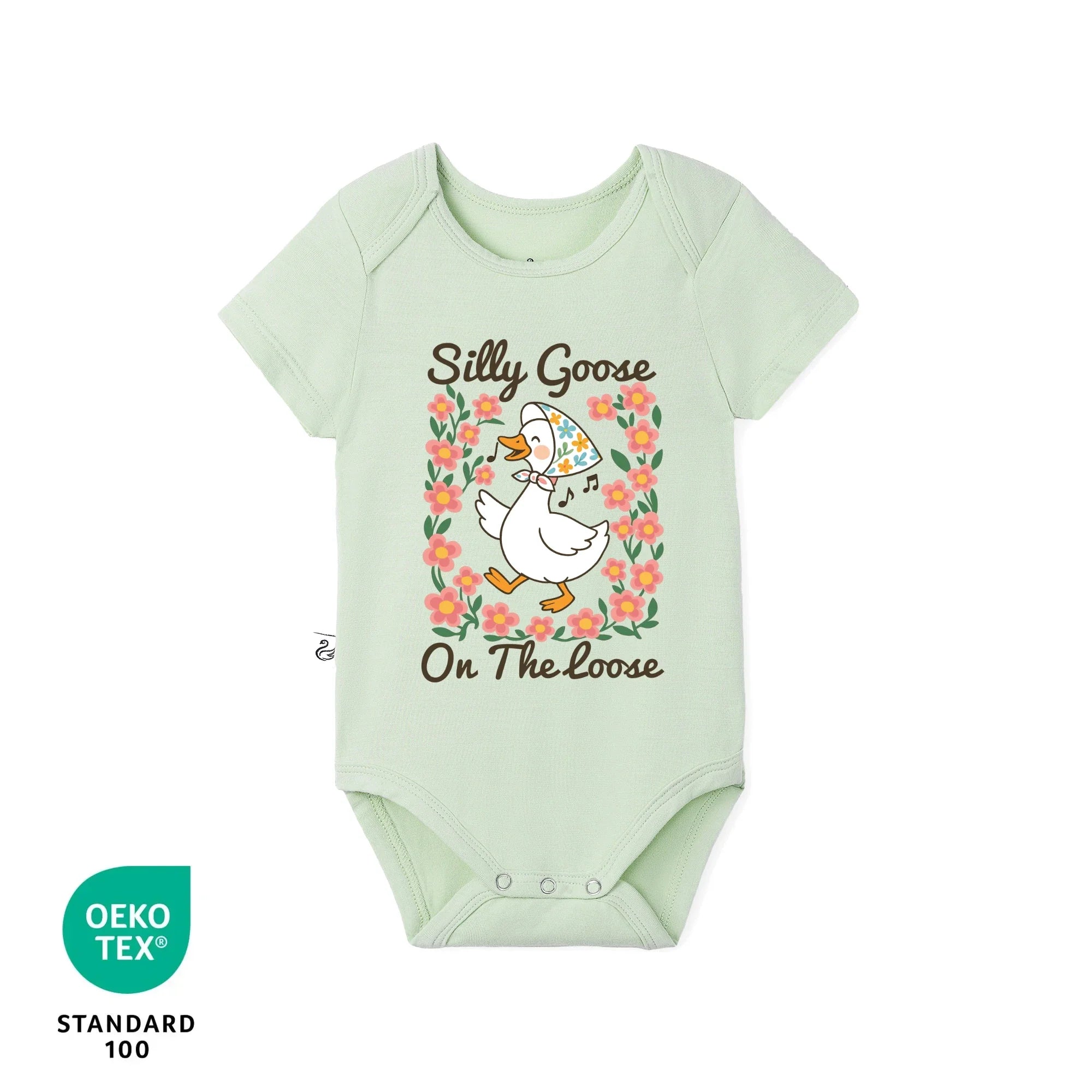 Floral 'silly Goose' Bamboo Bodysuit In Cute & Soft Baby Onesie