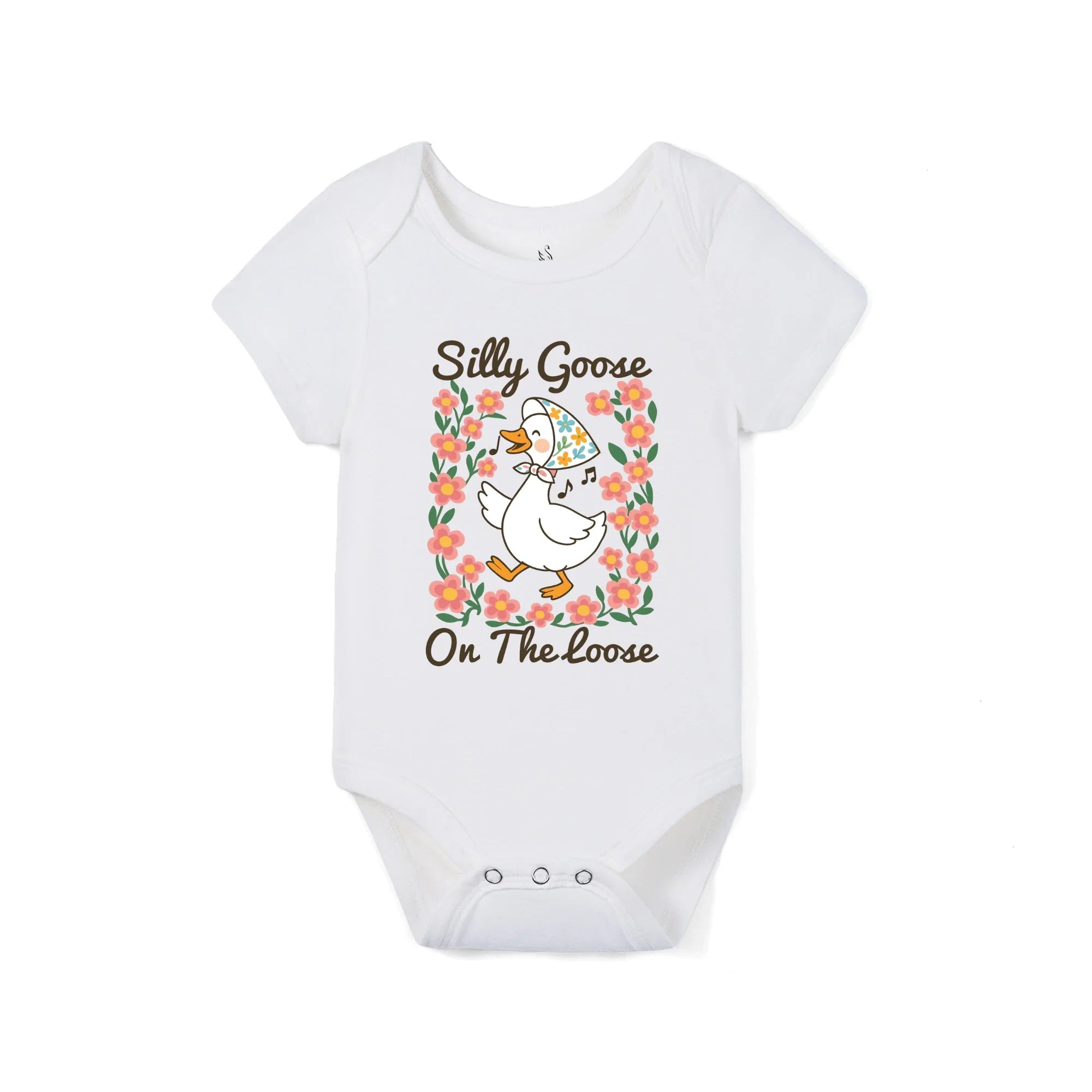 Floral 'silly Goose' Bamboo Bodysuit In Cute & Soft Baby Onesie