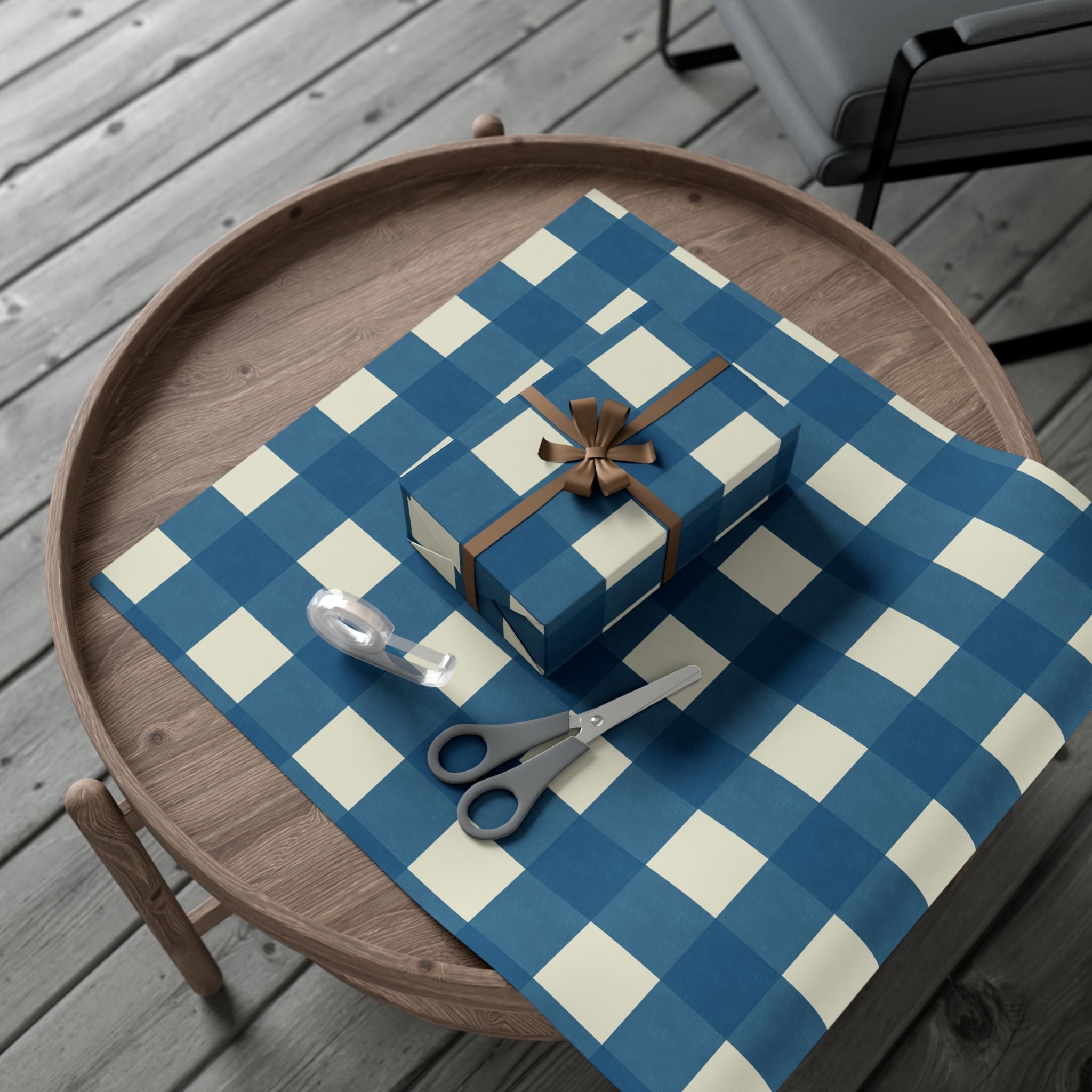 Classic Blue Gingham Gift Wrap