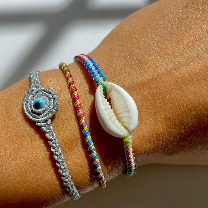 White Stripe Rainbow Cowrie Shell Bracelet