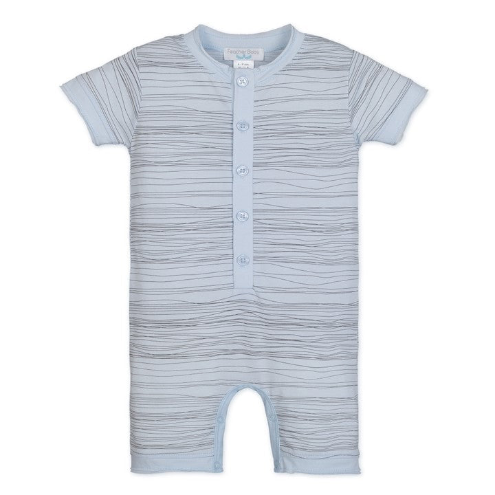 Henley Romper - Stripe On Baby Blue  100% Pima Cotton