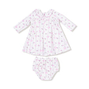 Long Sleeve Peter Pan Collar Dress With Smocking And Bloomer