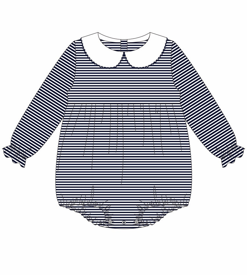 Knit Stripe Long Sleeve Peter Pan Collar Bubble - Girl
