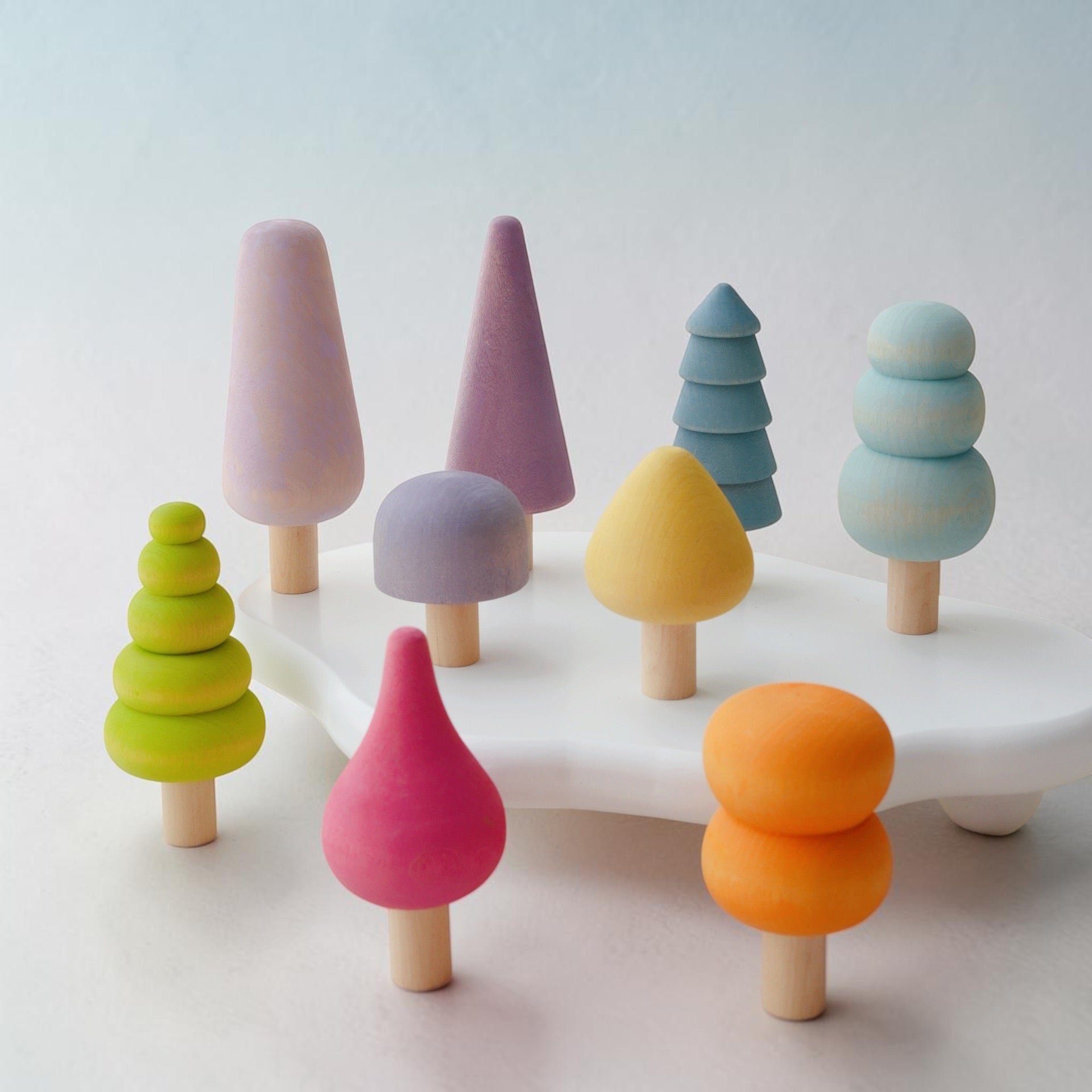 10 Pcs Stained Wooden Trees Set In Pastel/macaron Colors