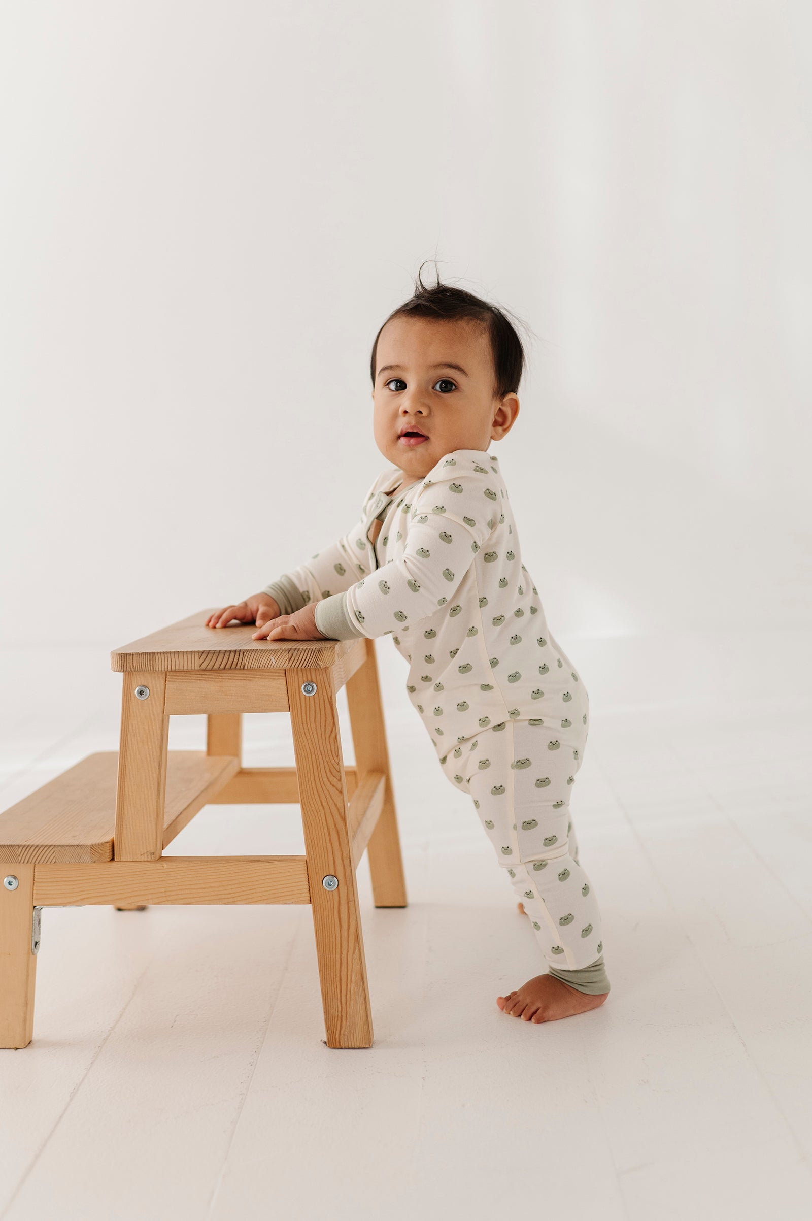 Baby Boy Snap Romper In Miniature Frogs