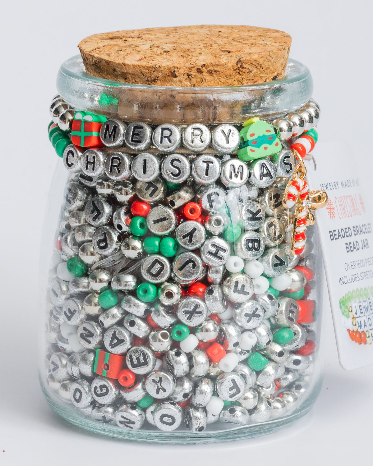 Merry Christmas Candy Cane Metallic Silver Letter Diy Bead Jar