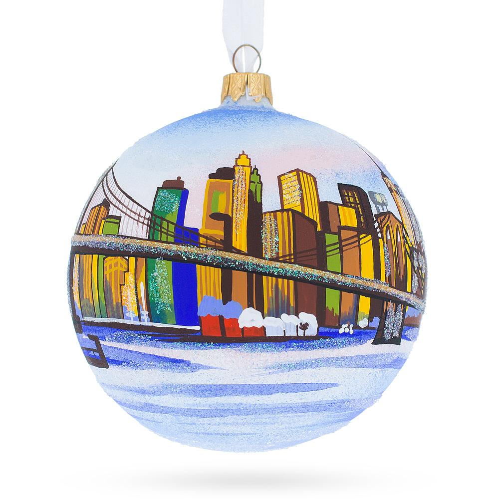 Brooklyn Bridge, New York Glass Ball Christmas Ornament 4 Inches