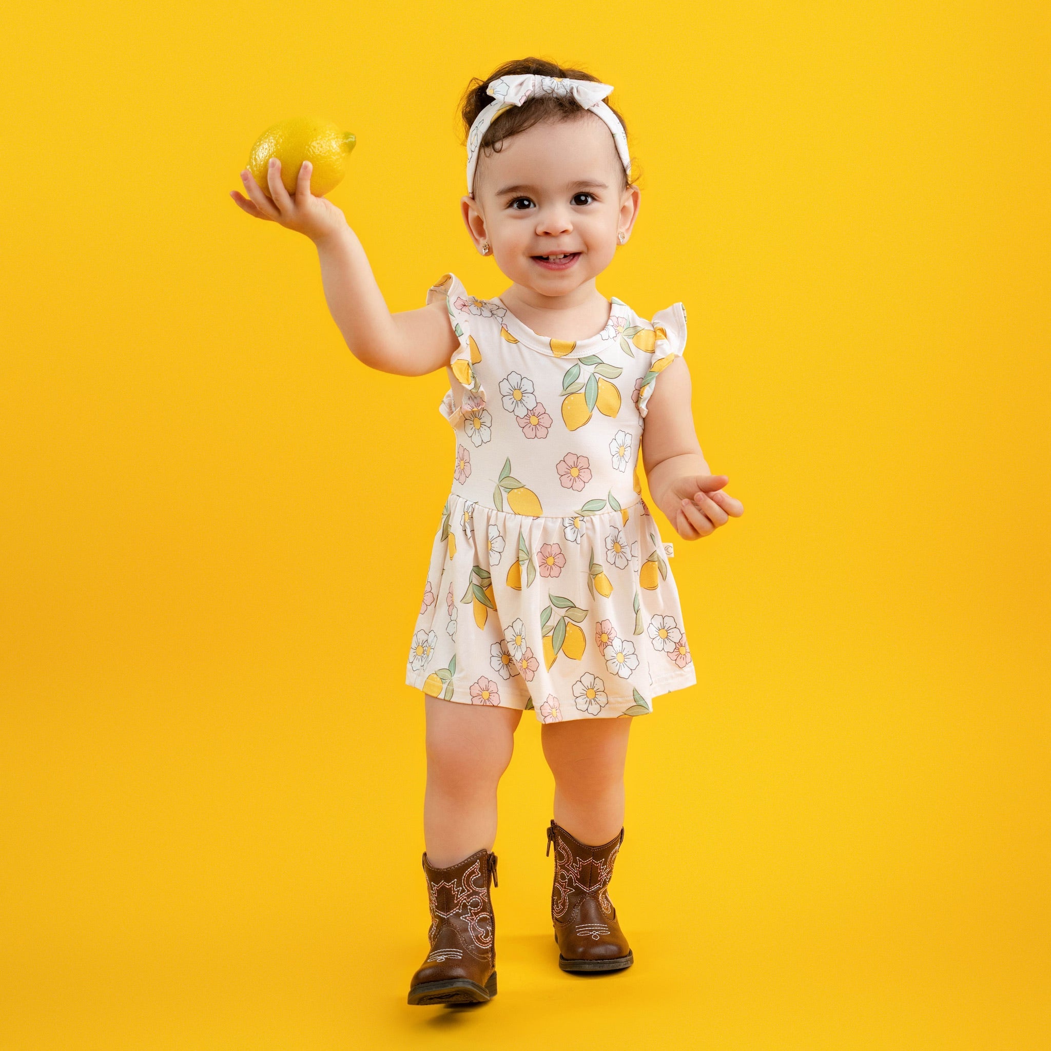 Lemon Twirl Dress With Bodysuit