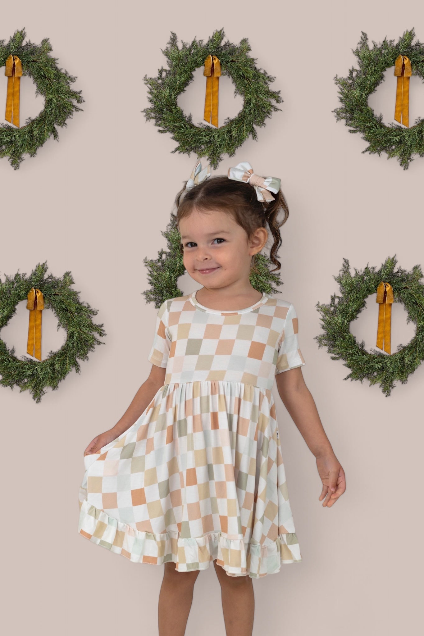 Muted Checkers Dream Ruffle Dress