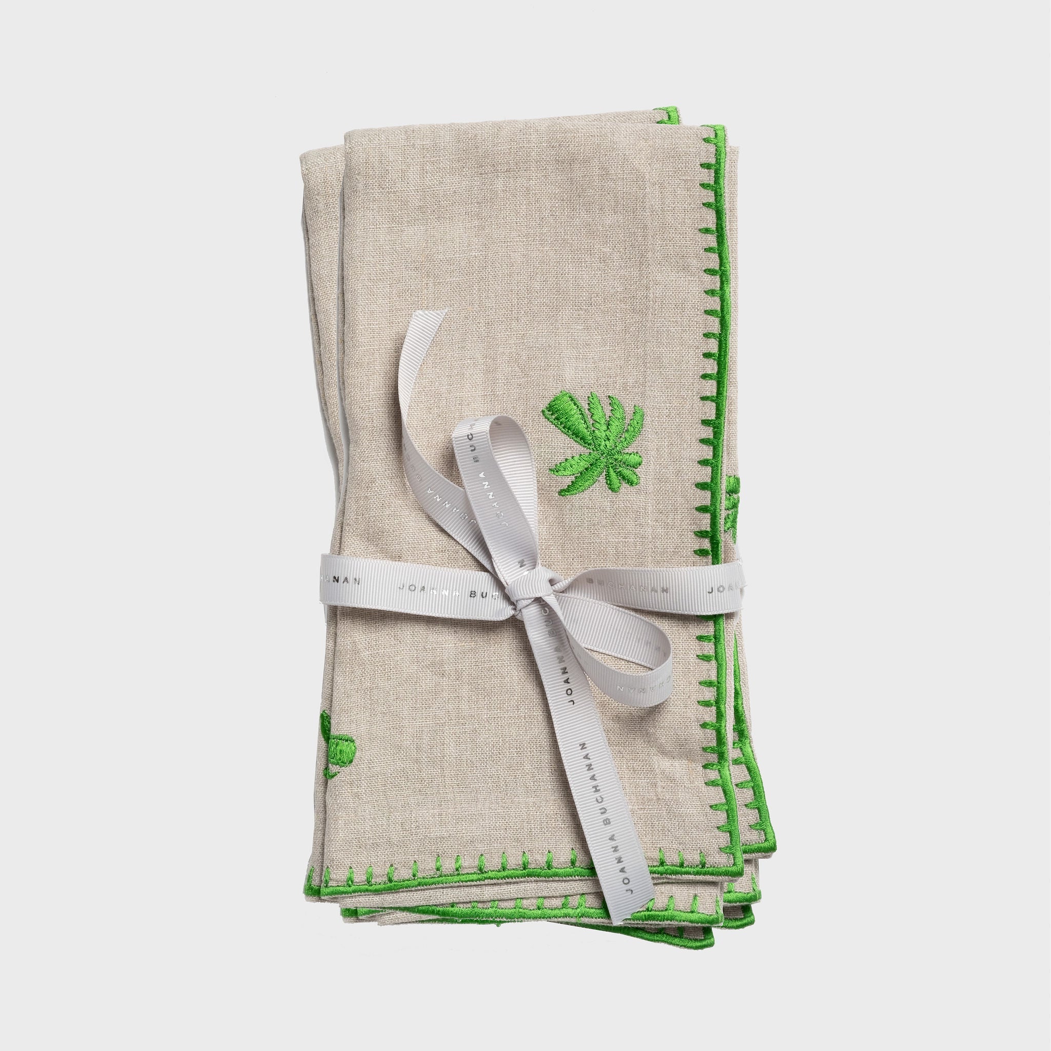 Palm Tree Embroidered Dinner Napkins, Flax, Set Of Two