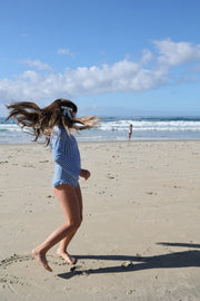 Girls Long Sleeve Swimsuit | Blue Gingham