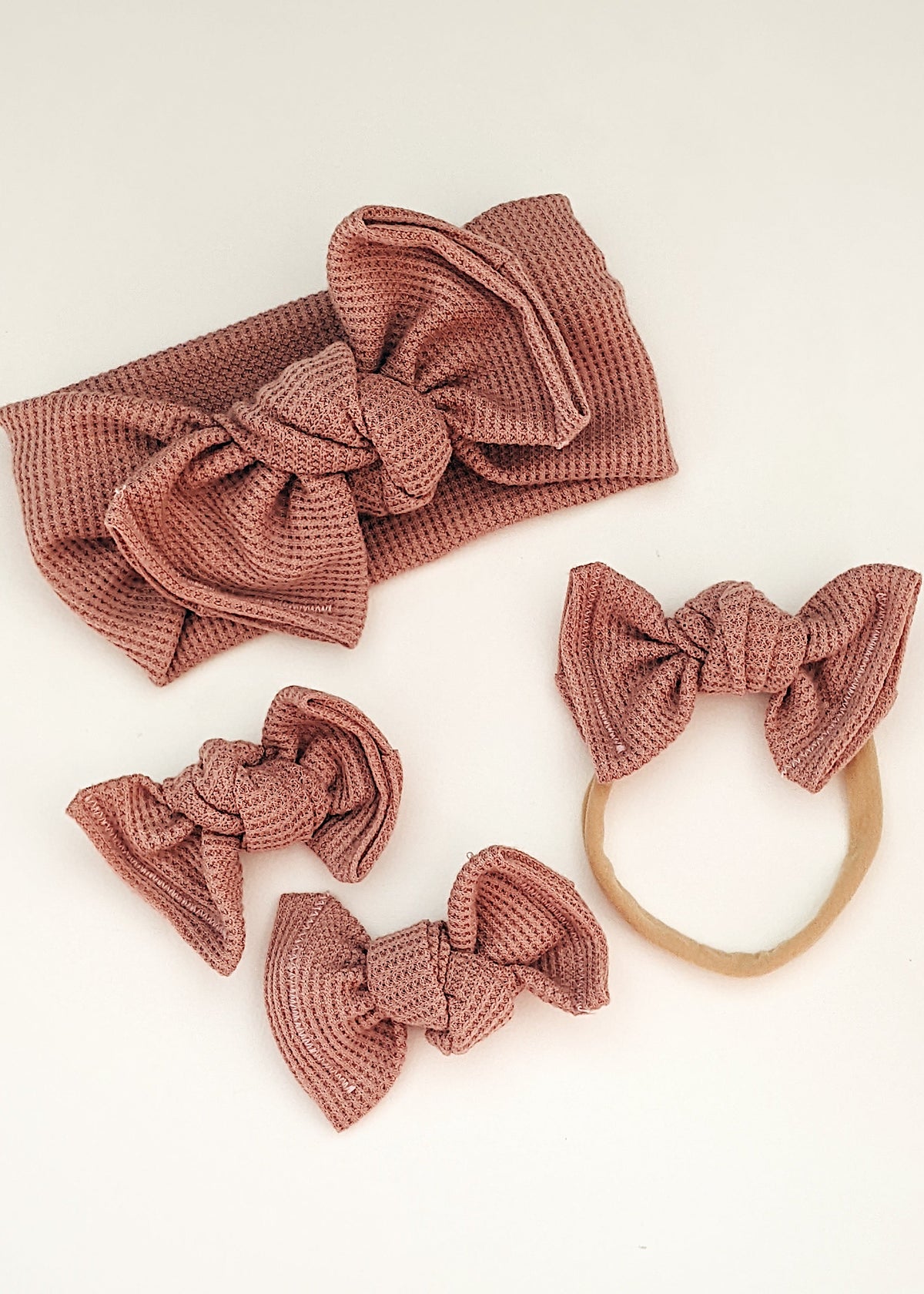 Dusty Rose Waffle Knit Bow