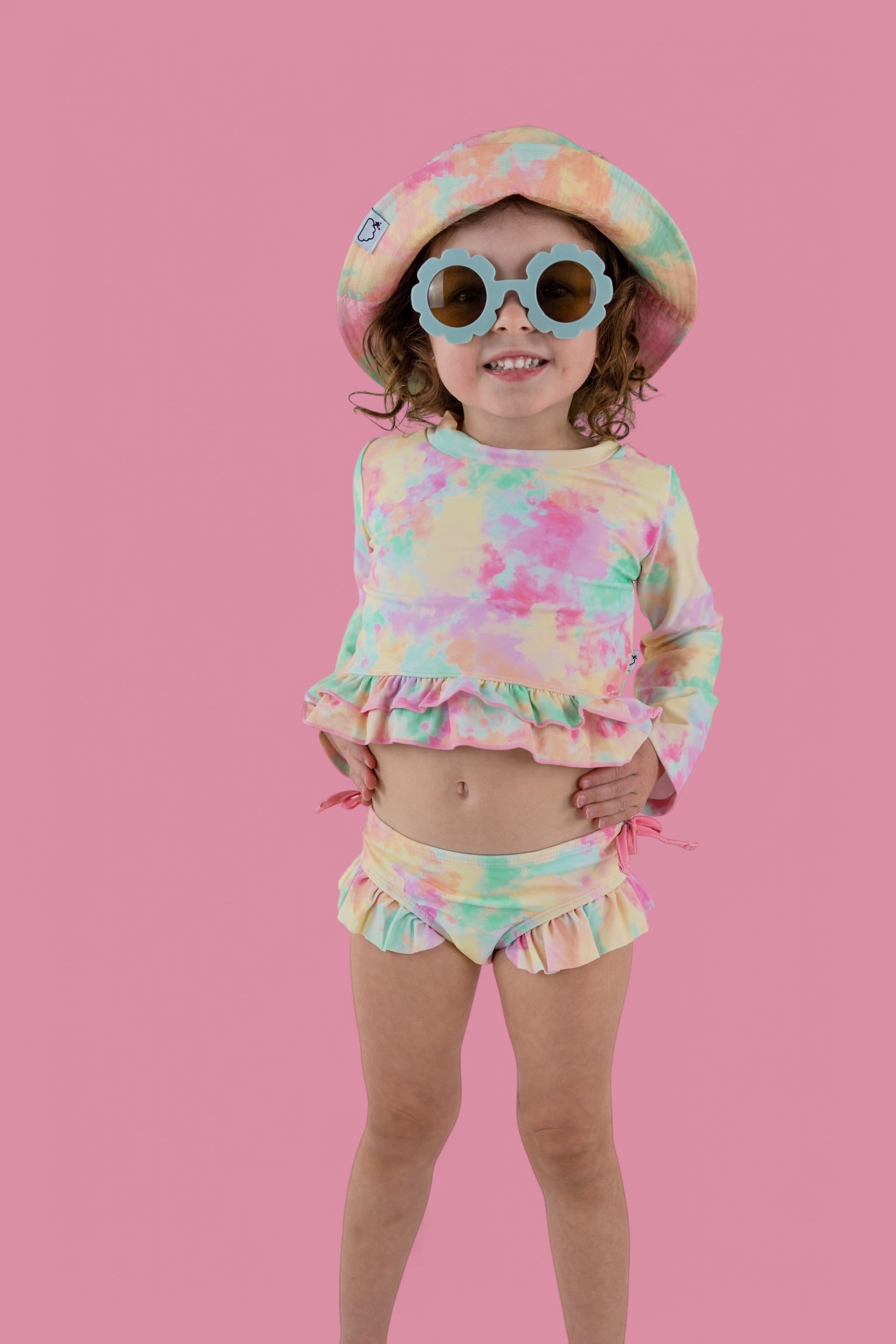 Rainbow Clouds Dream 2-piece Rash Guard Ruffle Swim Suit