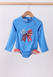 Sequin Bow Rash Guard Swimsuit