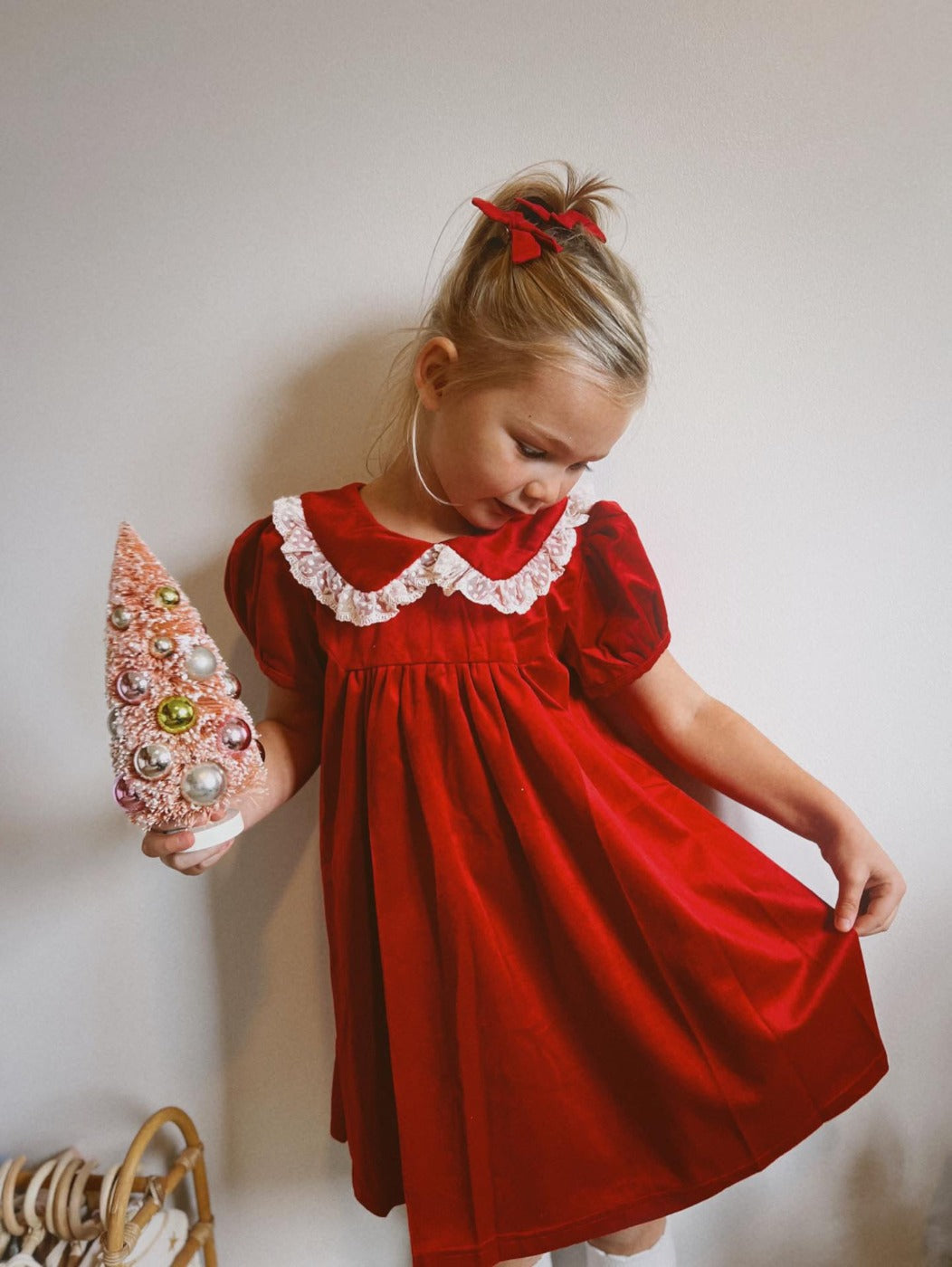 Red Christmas Dress In Velvet For Girls