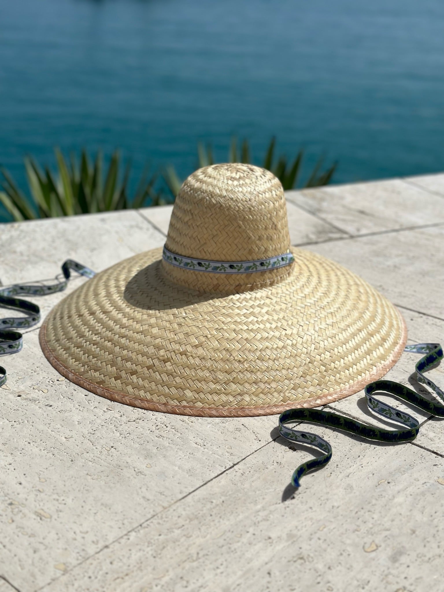 Geranium Sun Hat - Long Black Grosgrain Ribbon