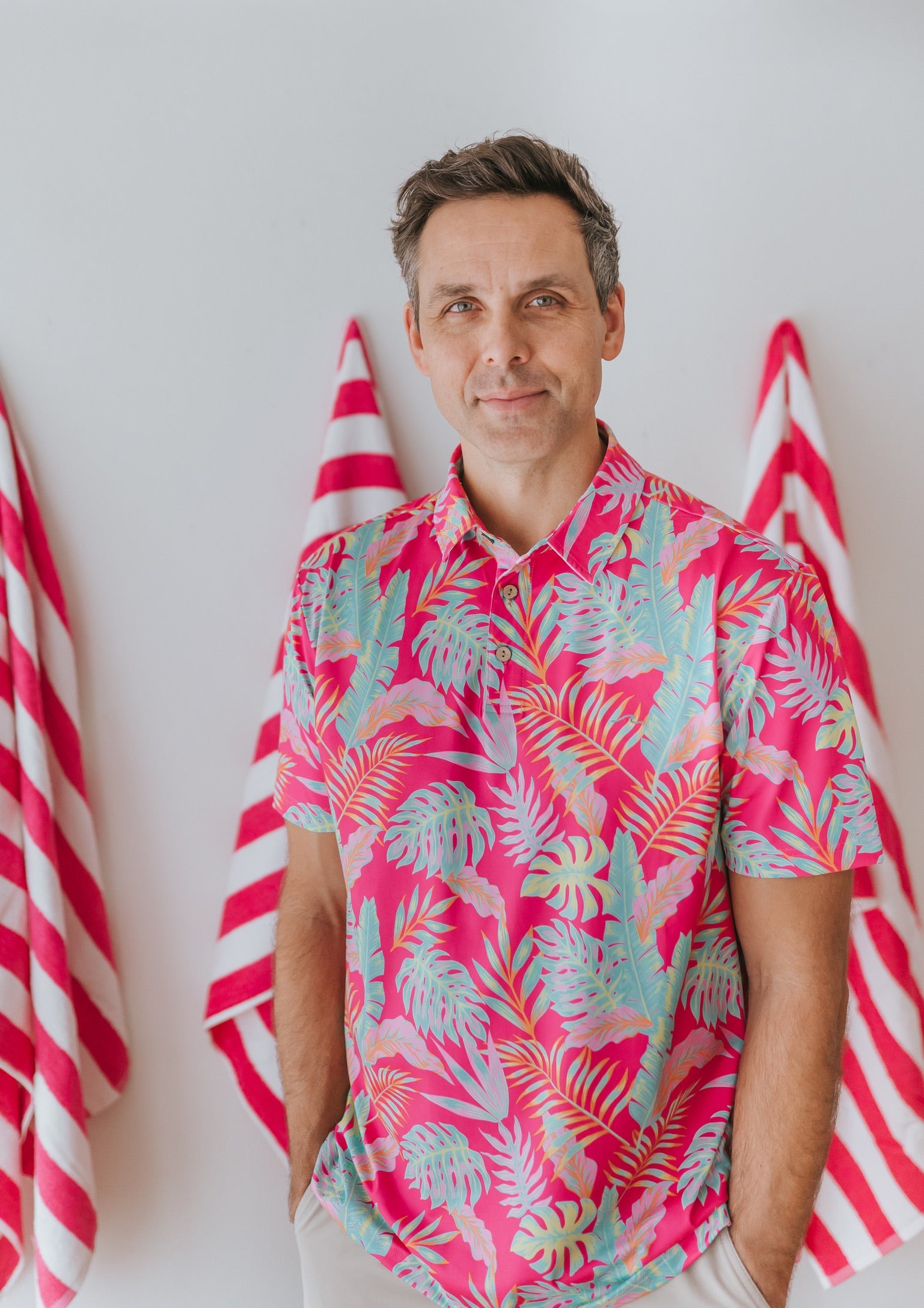 Men's Pink Palm Paradise Athletic Polo