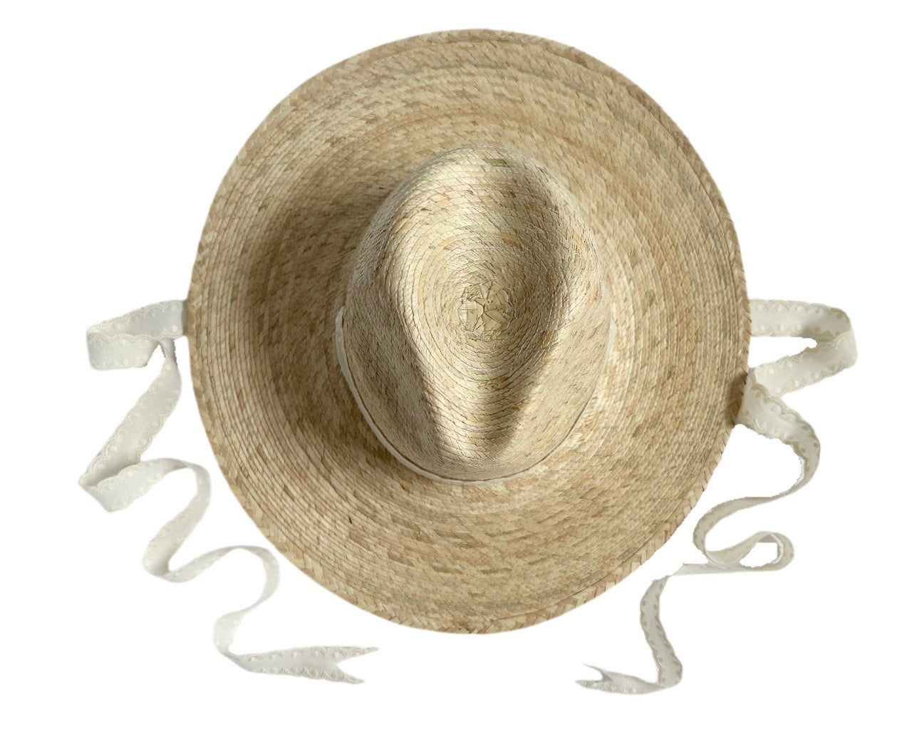 Zinnia Sun Hat - Long & Thin Vintage White Eyelet Lace Ribbon