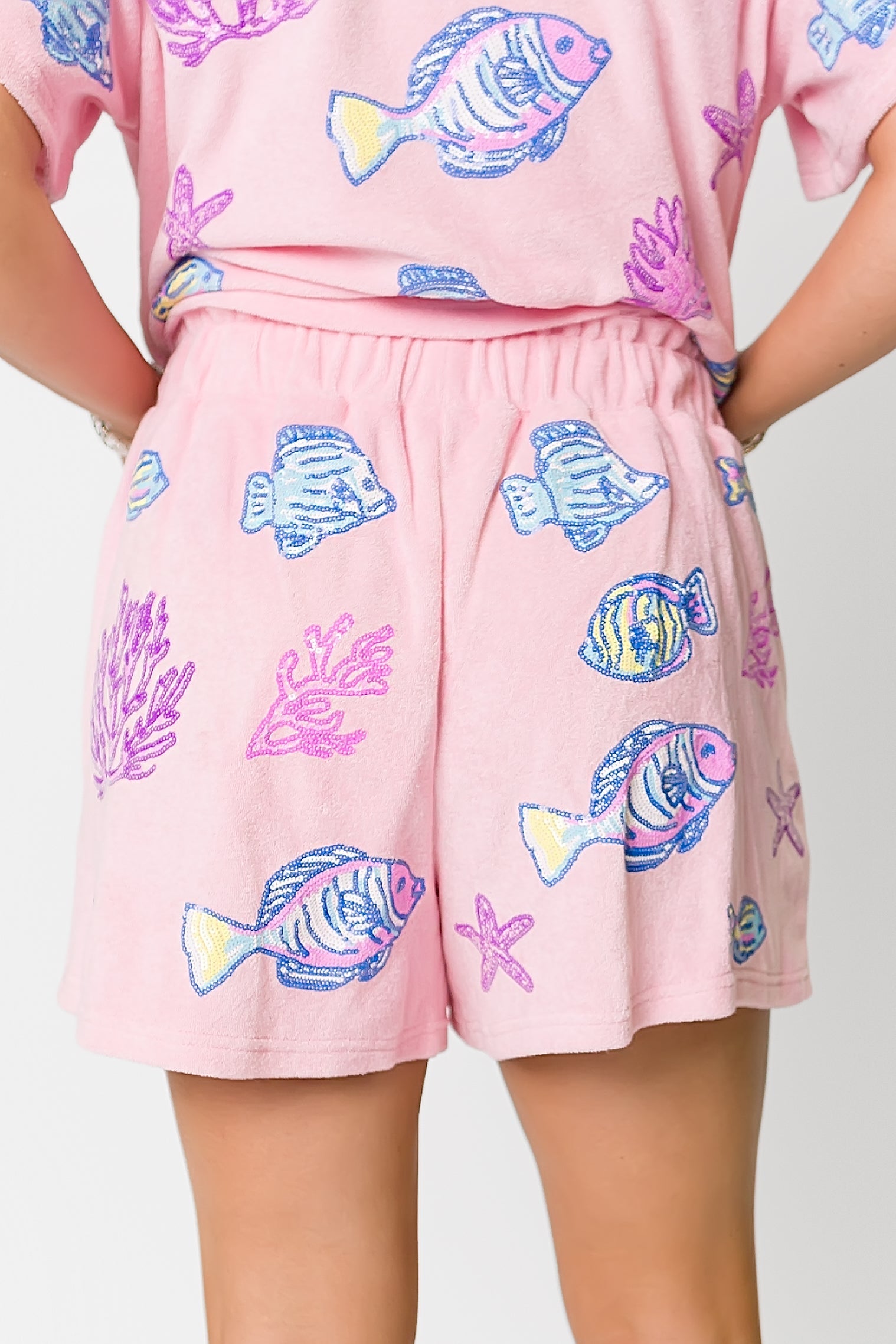Under The Sea Terry Cloth Shorts - Light Pink