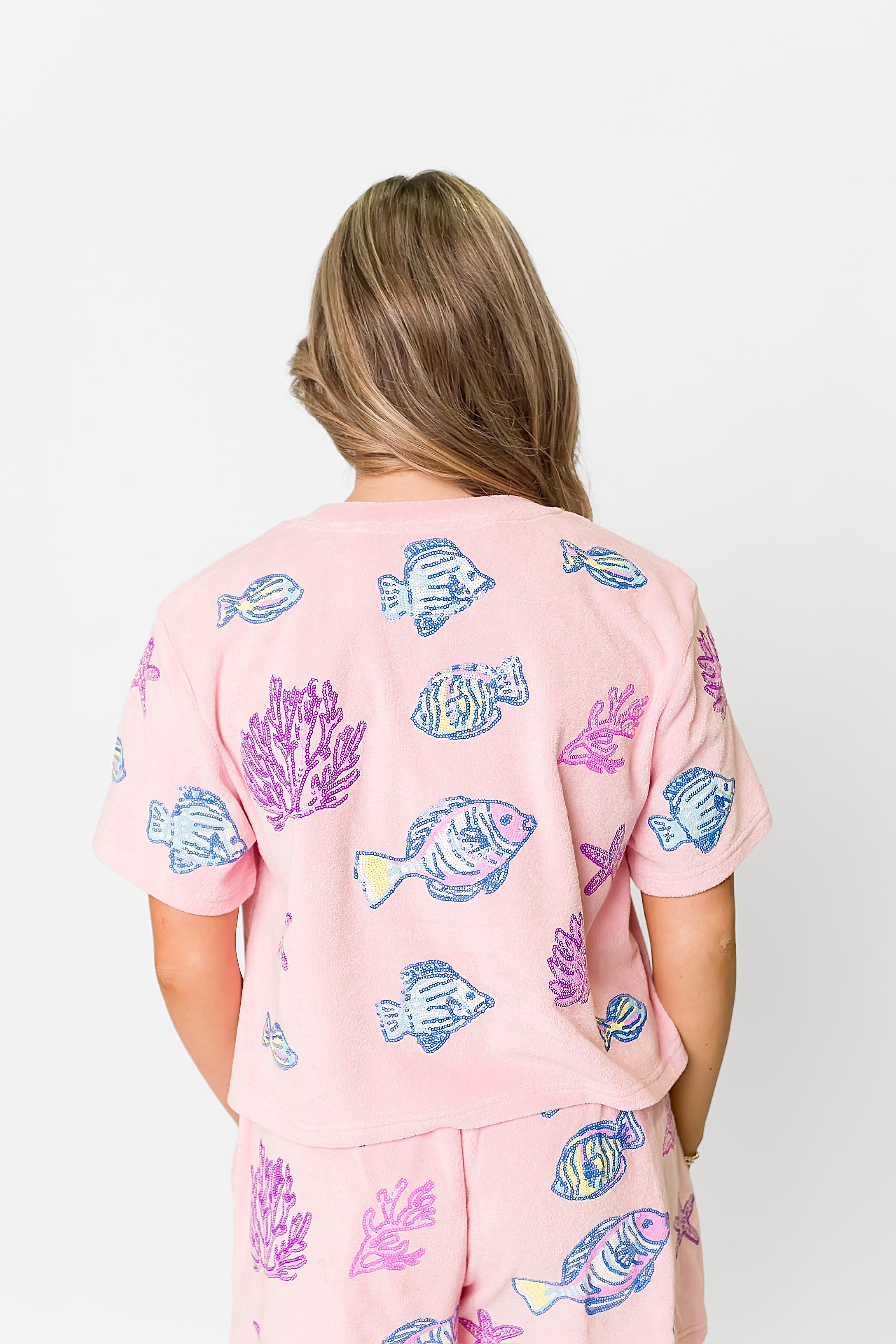Under The Sea Terry Cloth Top - Light Pink