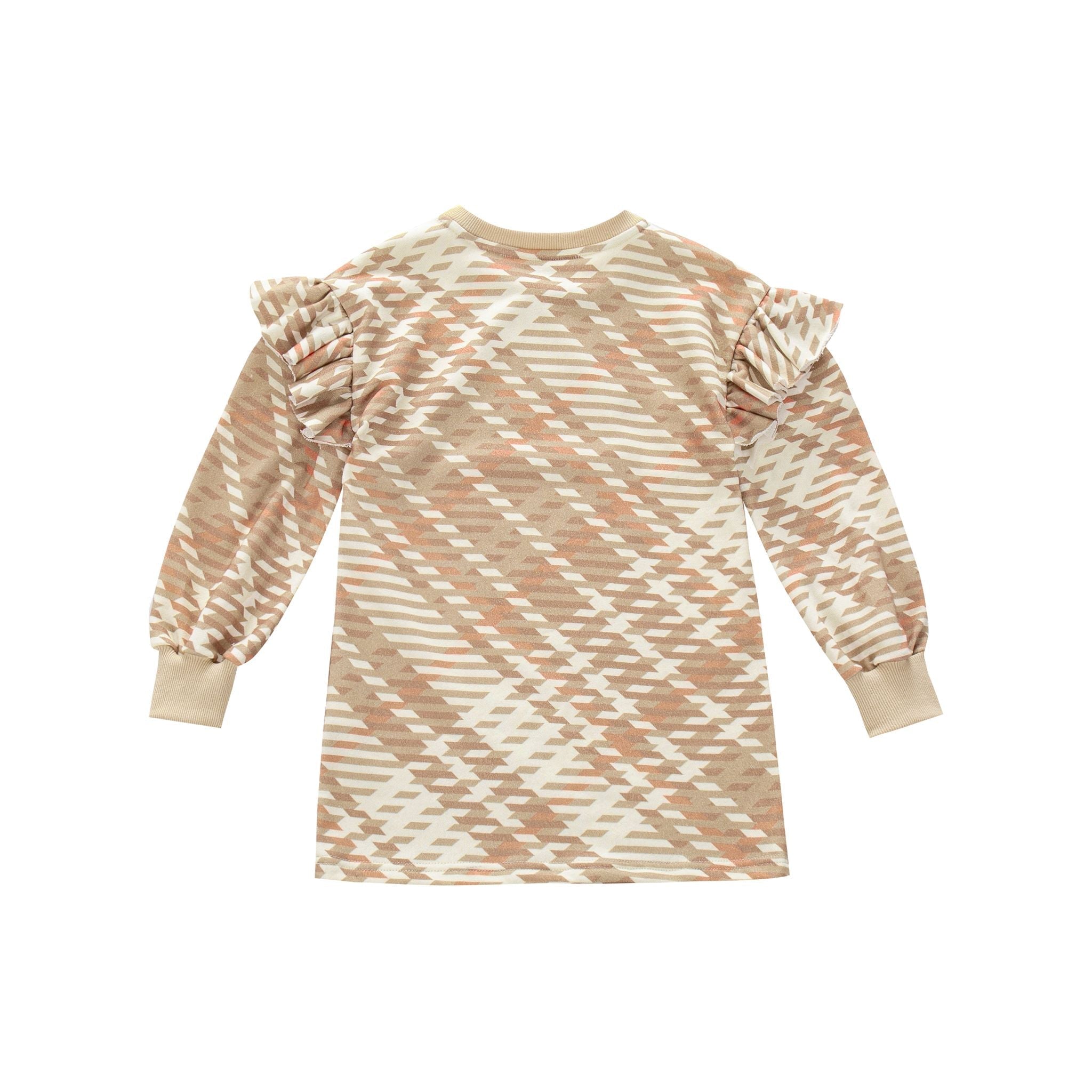Girls Plaid Ruffle Terry Dress | Beige