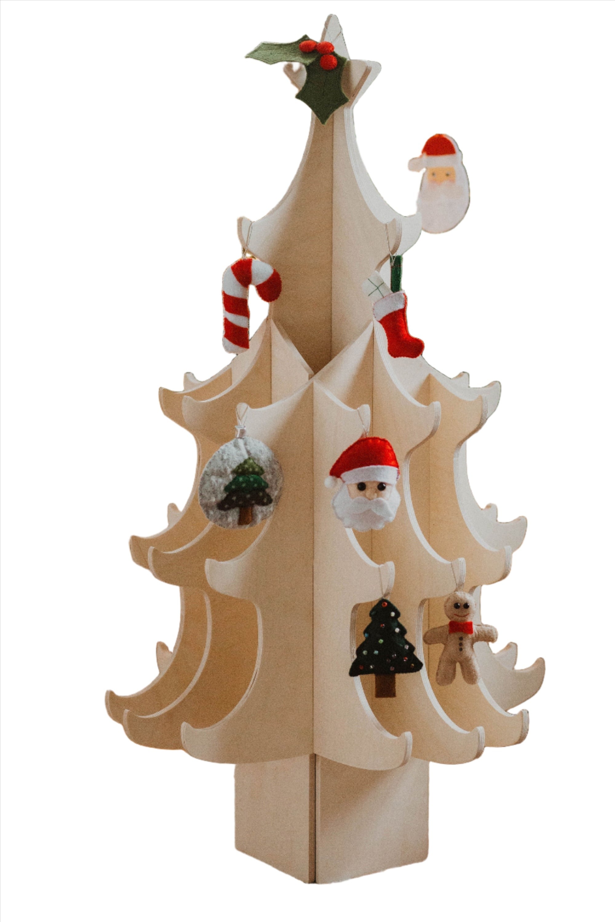 Montessori Wooden Christmas Tree & Felt Ornaments Set