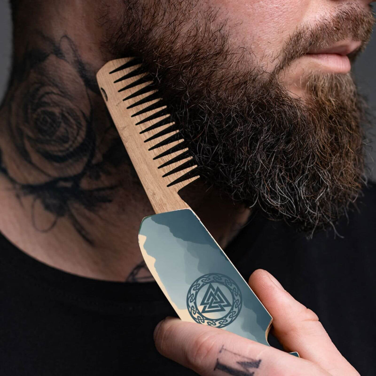 Wooden Beard Comb - Golden Chains
