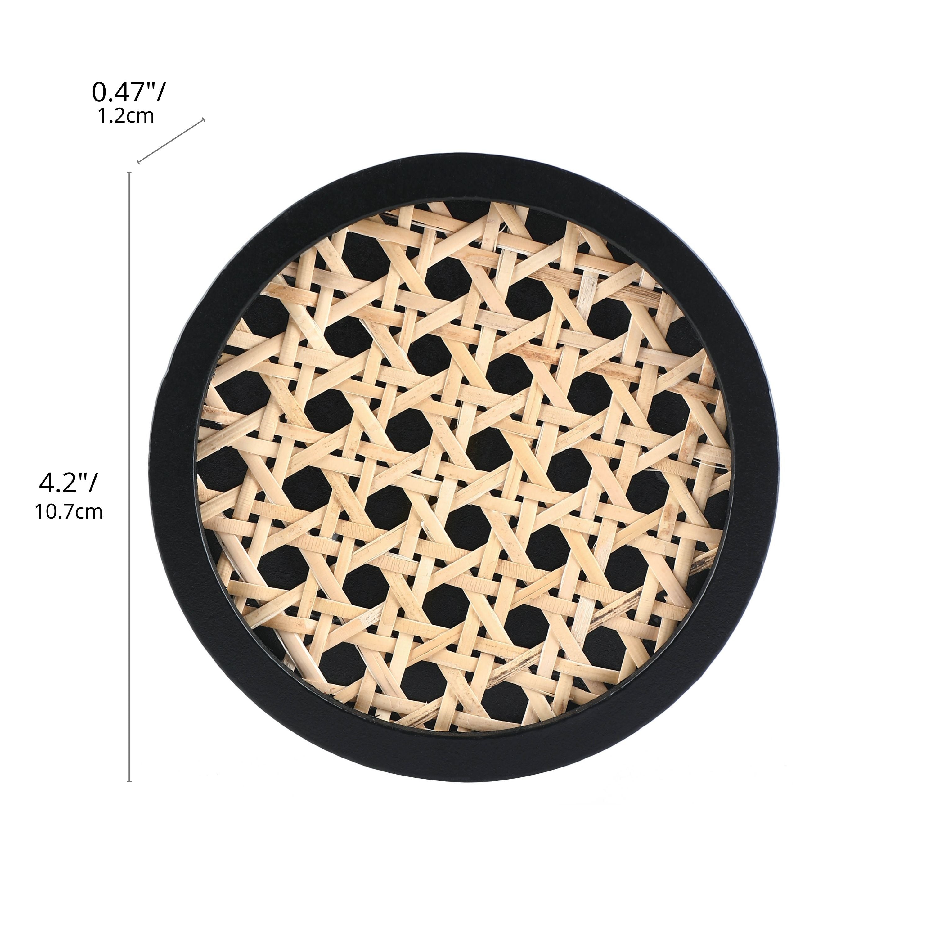 Momentdecor™ Natural Rattan & Wood Coasters Round Shape