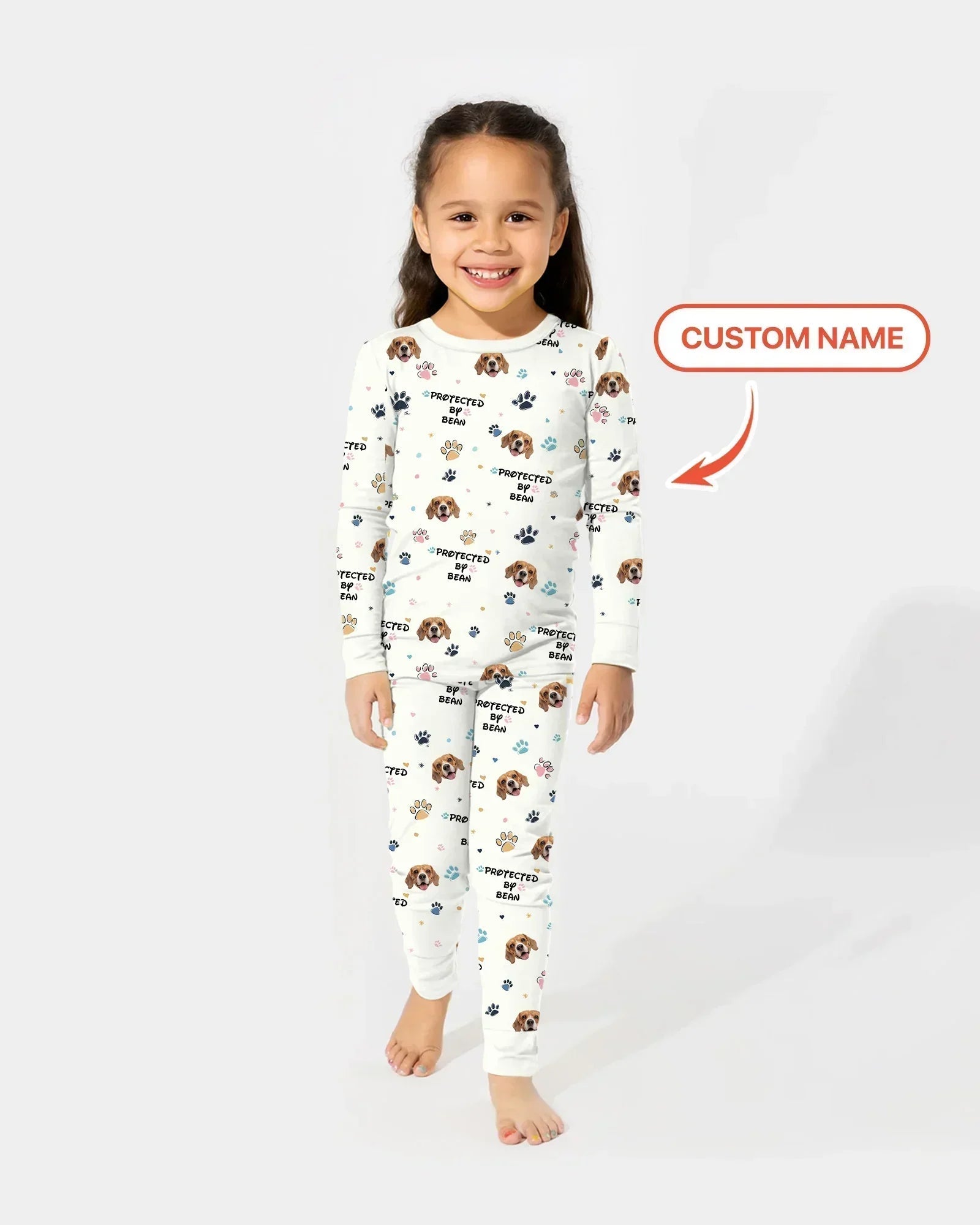 Custom Dogs Photo "protected By" Bamboo Two Piece Long Sleeve Pajama Set