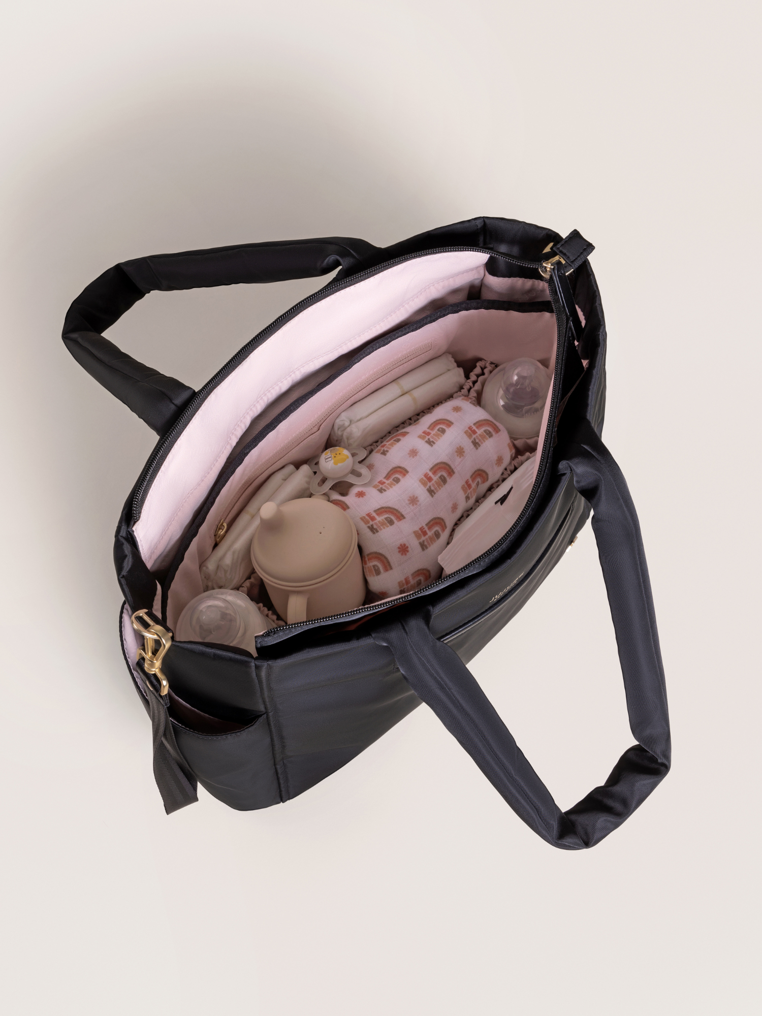 Utility-strap Tote Diaper Bag - Black