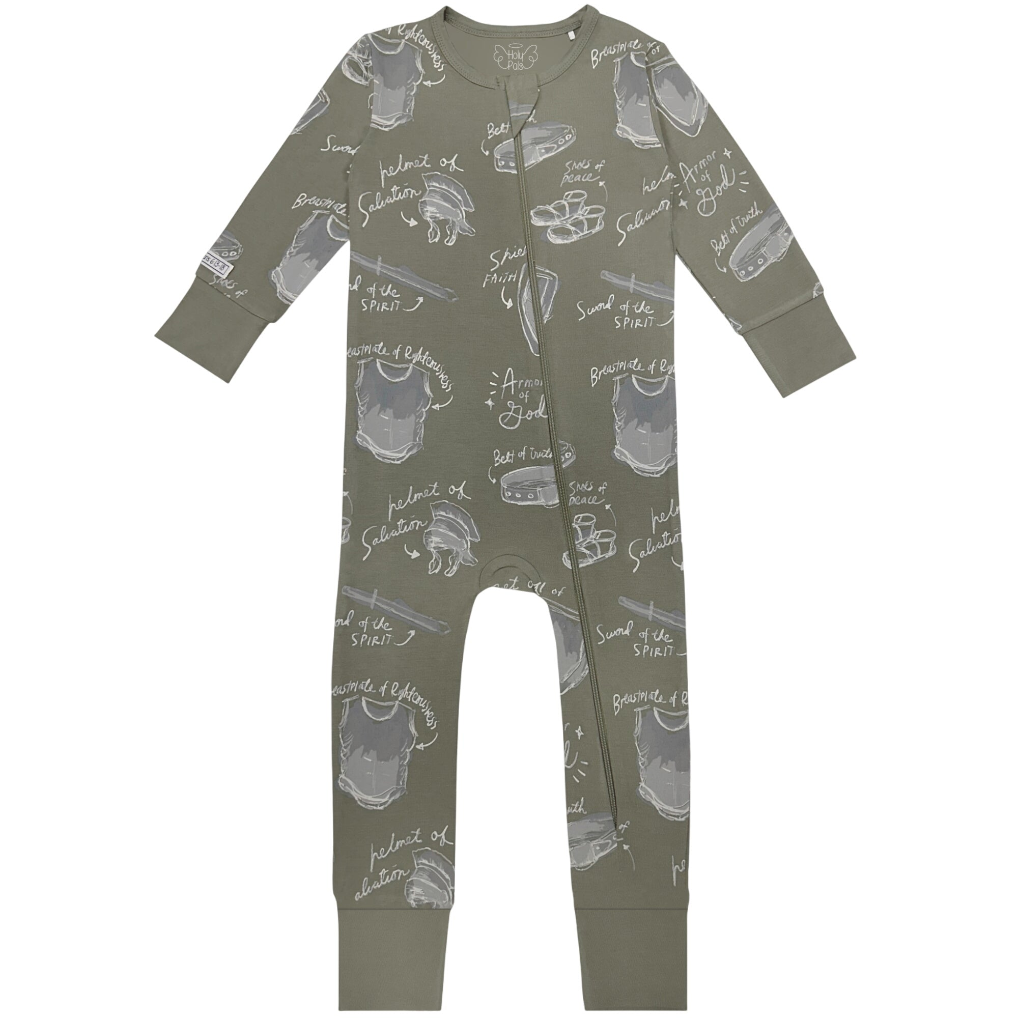Armor Of God Green Pj Footless Onesie Bamboo