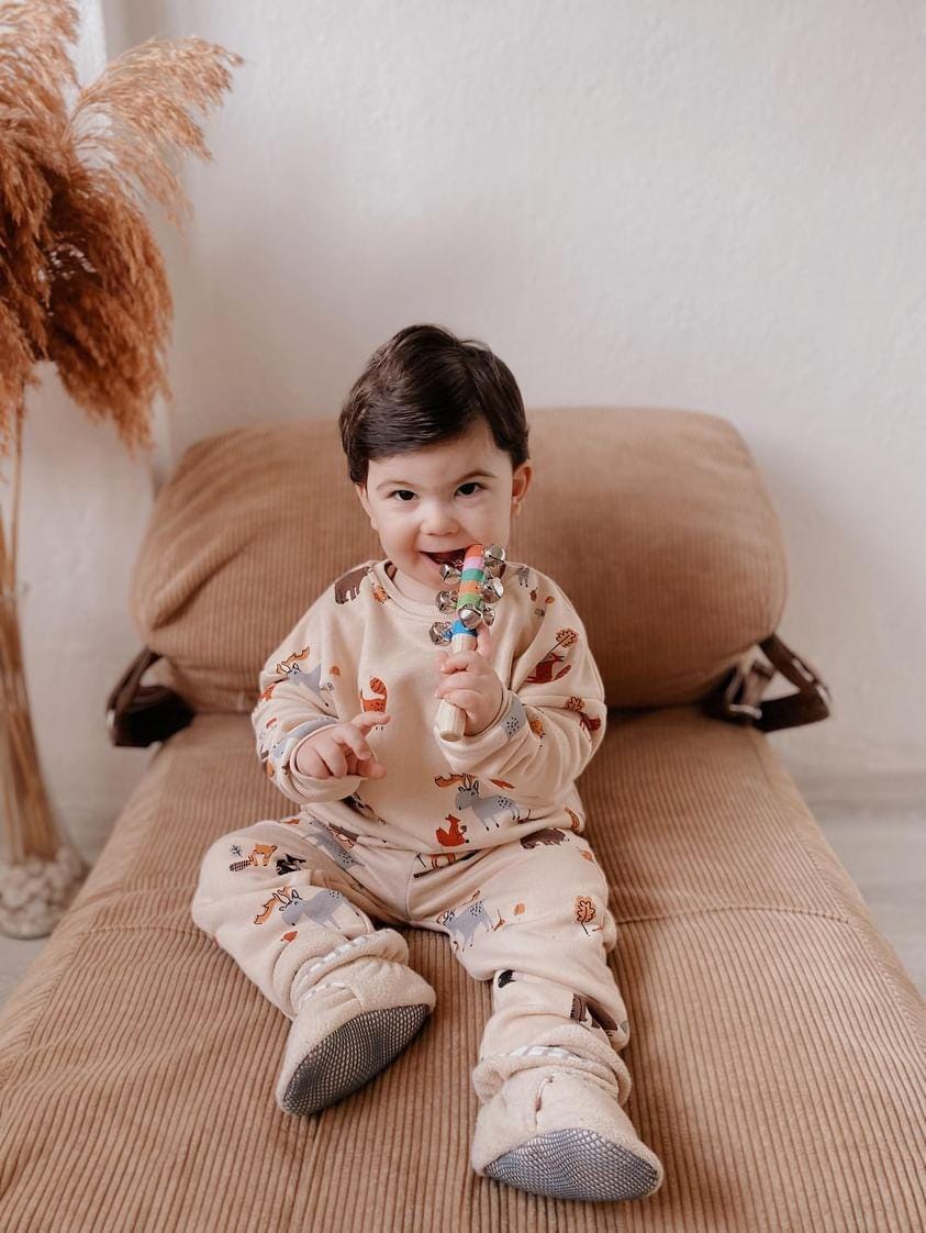 Anti-slip Sole, Fleece Baby Booties, Newborn Home Booties, Sweat Proof Organic Cotton Lining, Beige