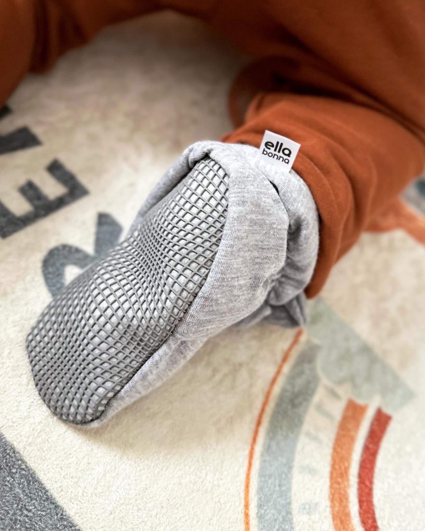 Organic Cotton Baby Booties, Non-slip Sole, Cotton Newborn Booties Home Nursery Shoes, Gray
