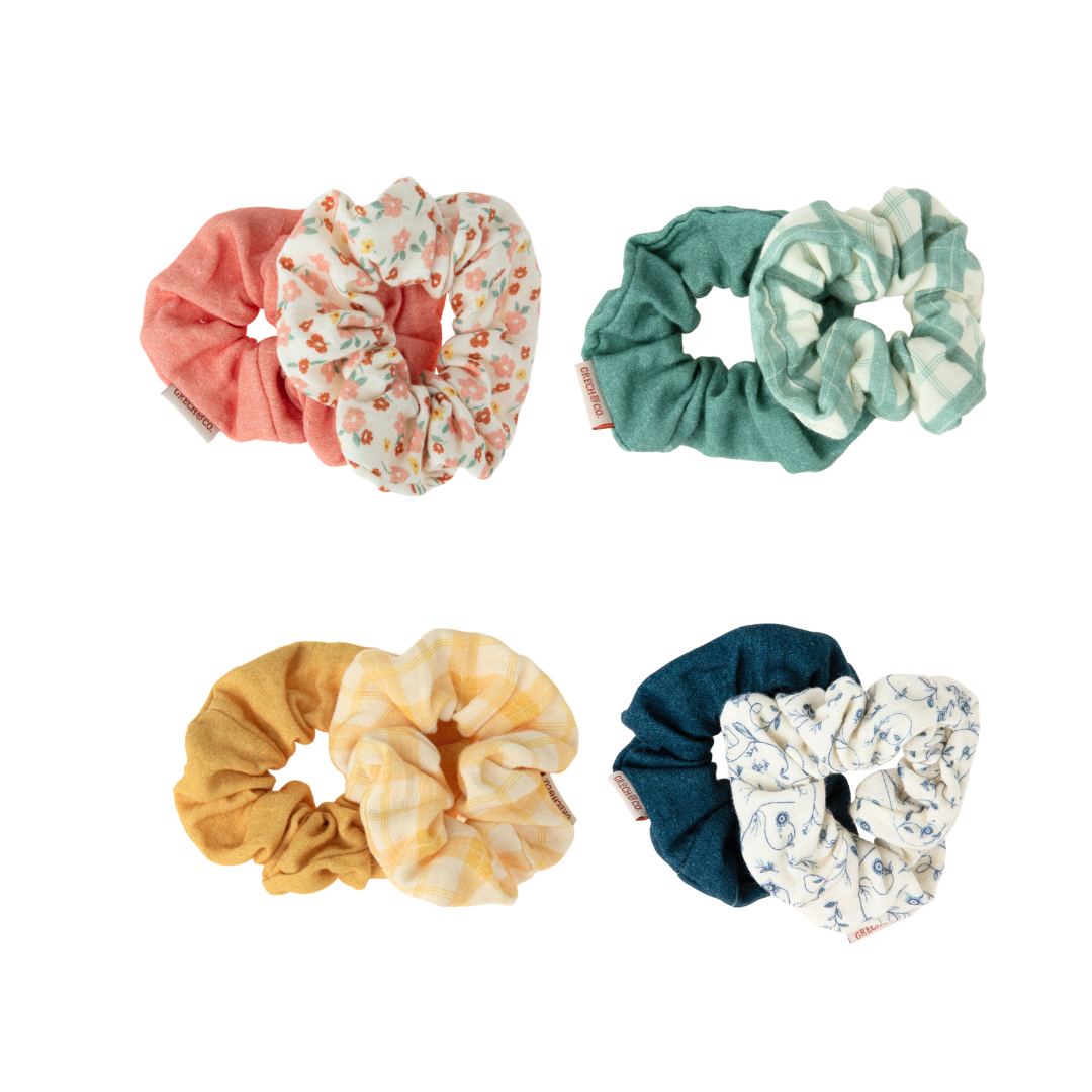 Hair Scrunchies  Set Of 2 | Organic Cotton | Fern Plaid