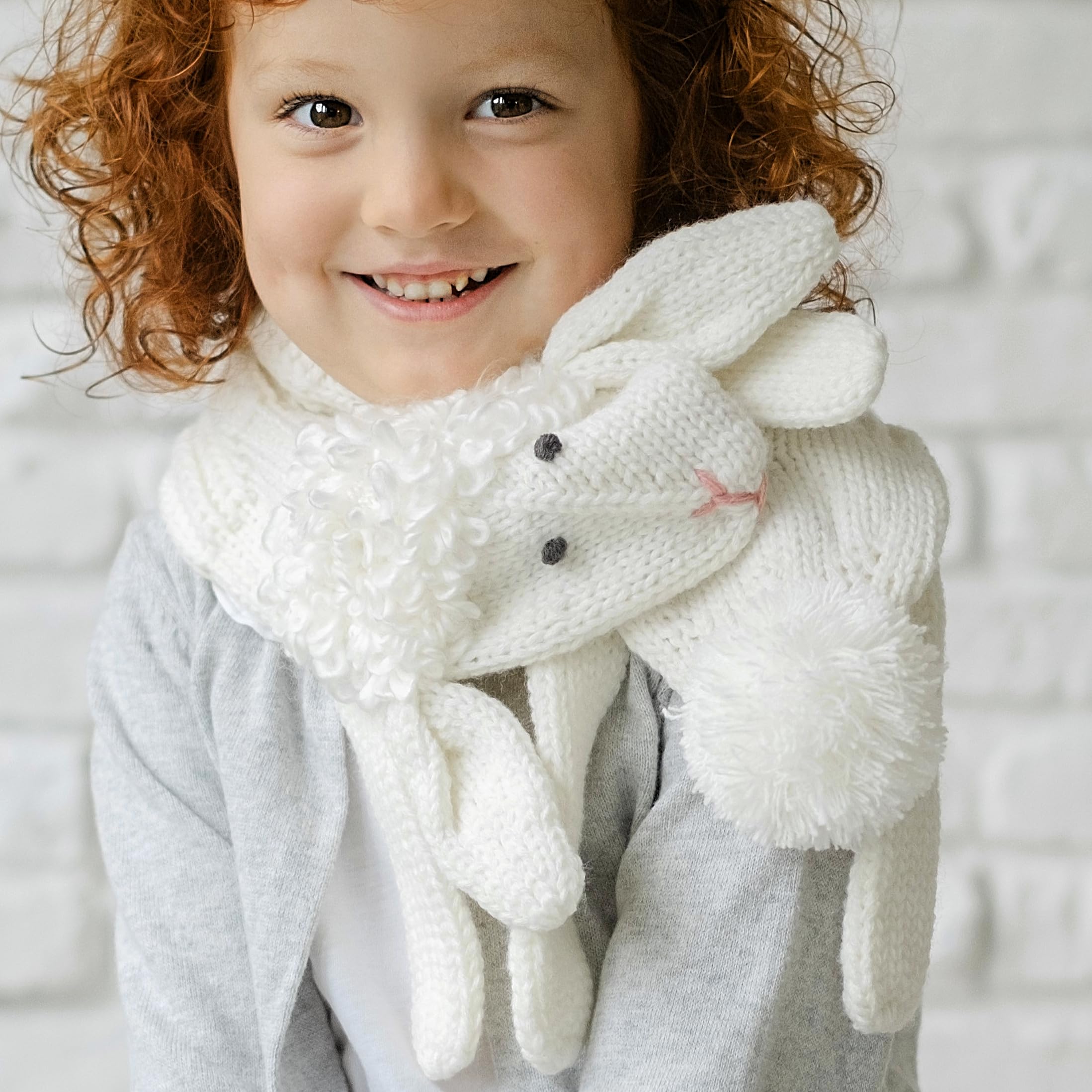 Kids Baby Lamb Knitted Neck Scarf - Pure White (age 4-12y)