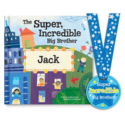 The Super, Incredible Big Brother of Twins Personalized Book and Medal