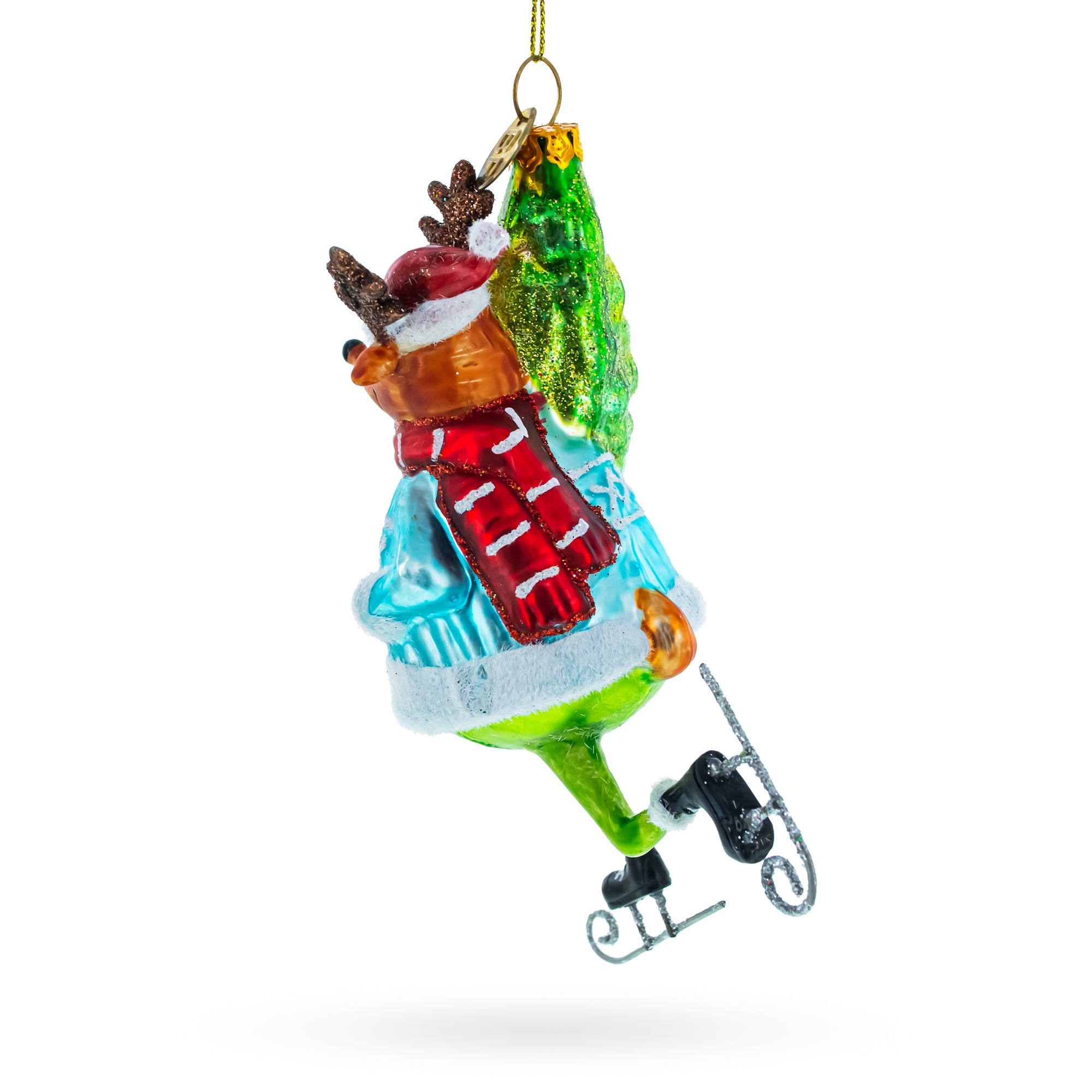 Whimsical Fox Ice Skating - Blown Glass Christmas Ornament