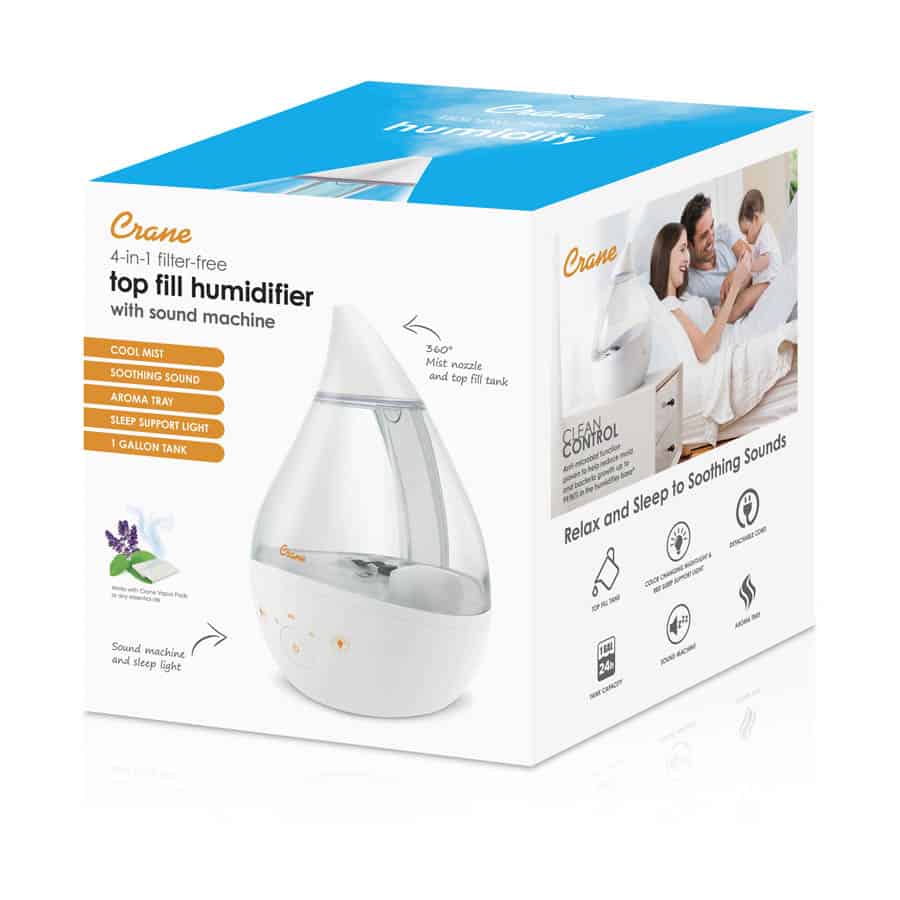 Crane 4-in-1 Top Fill Humidifier with Sound Machine &amp; Night Light (1 Gal. Tank)