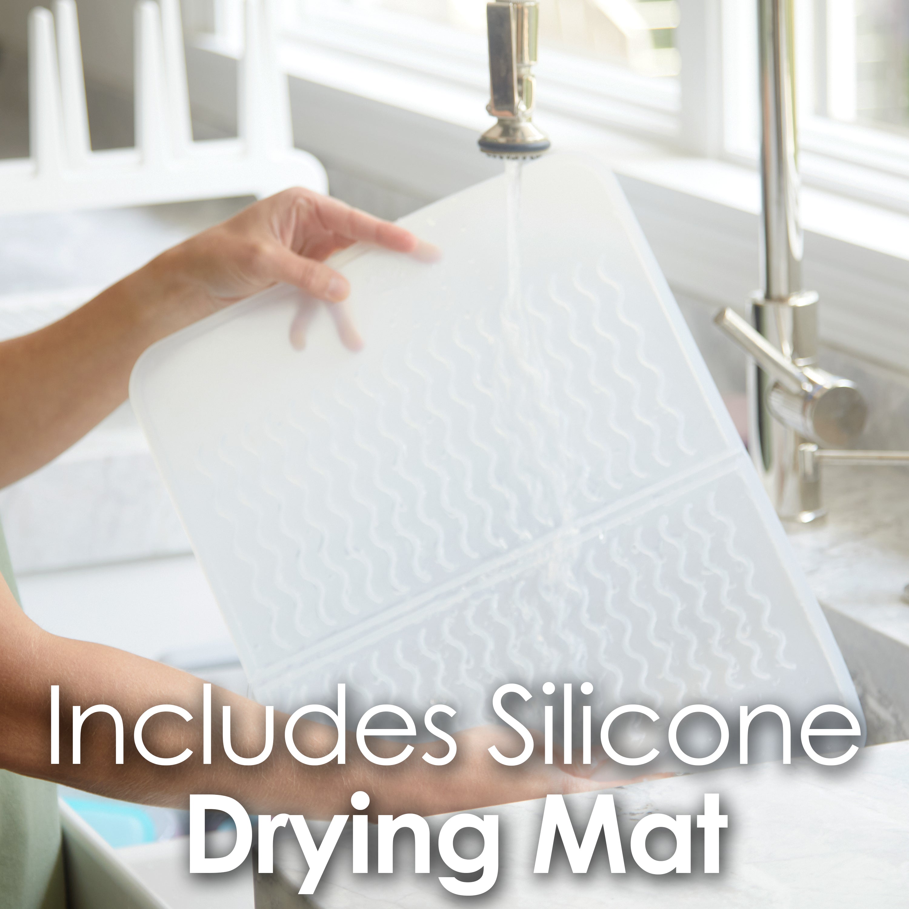 Popyum 9 Oz Blue Formula Making Baby Bottle 3-pk With White Drying Rack & Clear Drying Mat Bundle