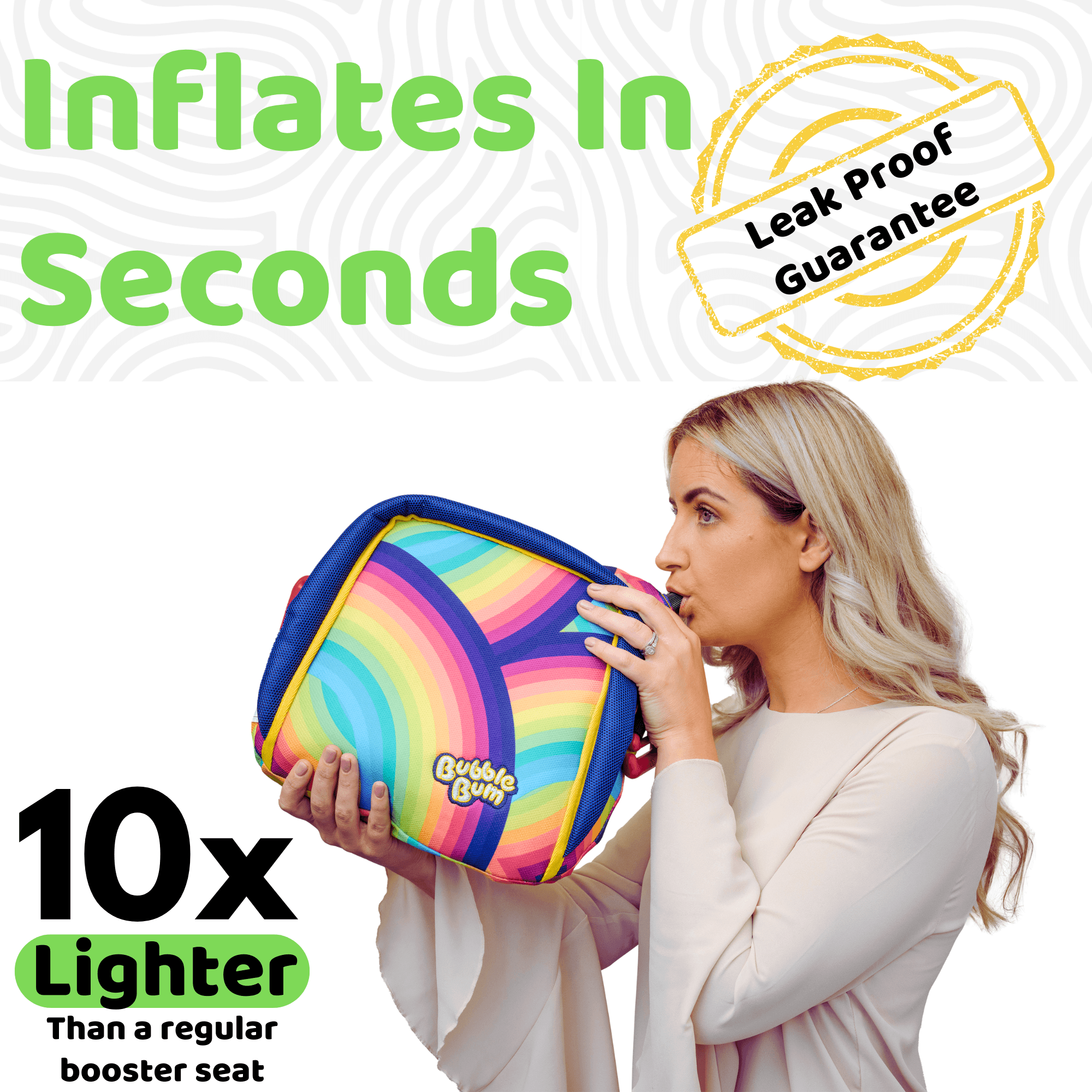 Bubblebum Inflatable Car Booster Seat - Travel Booster Seat - Rainbow Style ✔️